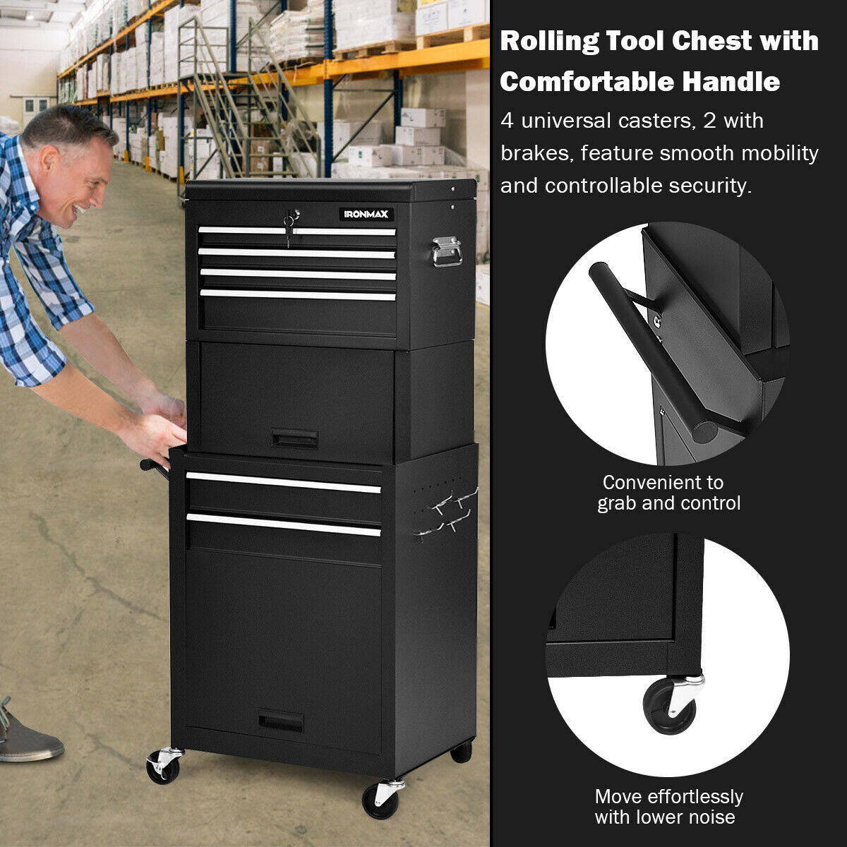 6-Drawer Tool Chest with Heightening Cabinet-Black