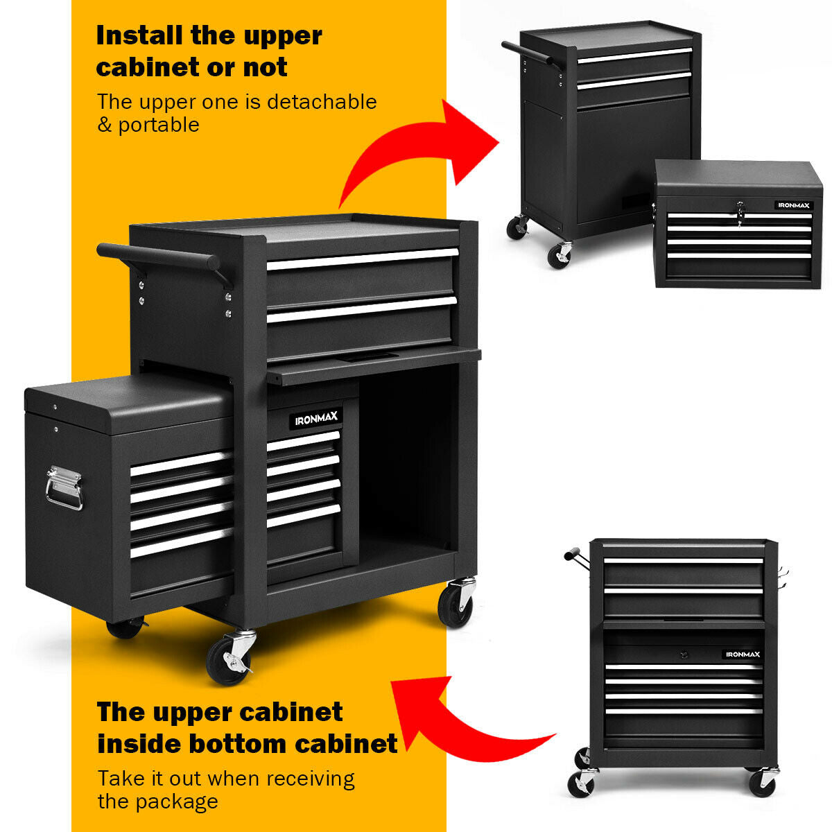 6-Drawer Tool Chest with Heightening Cabinet-Black