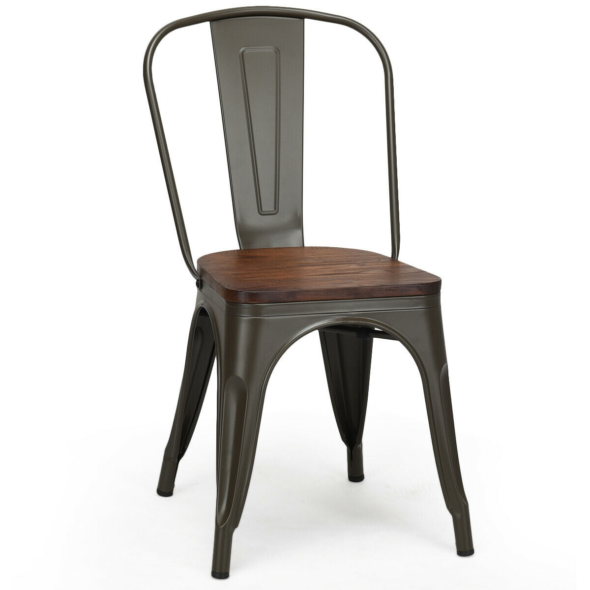 18 Inch Height Set of 4 Stackable Style Metal Wood Dining Chair-Black