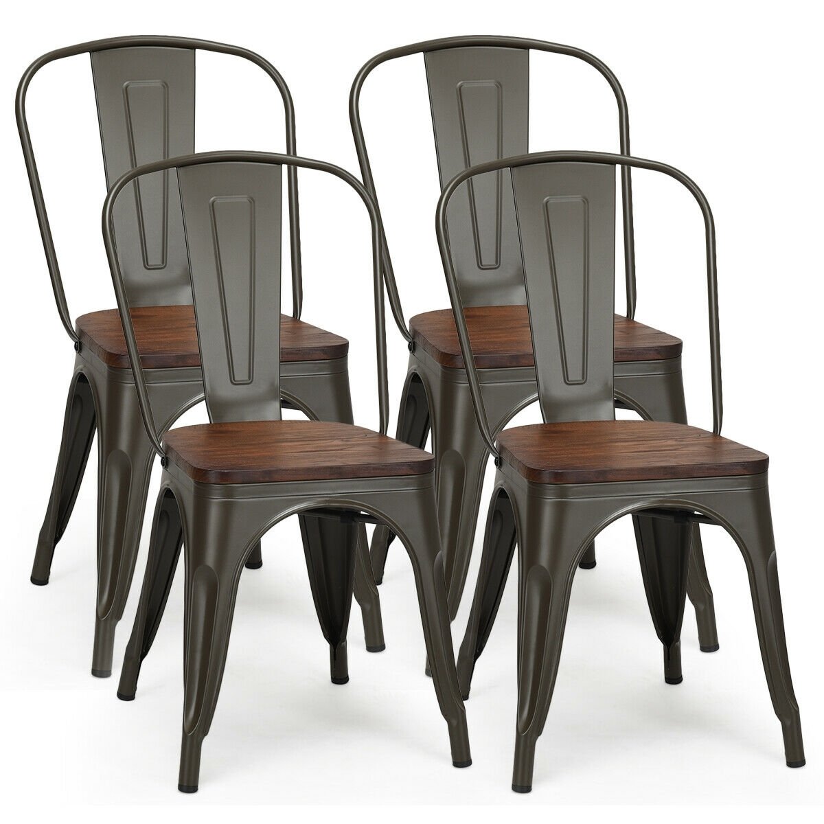 18 Inch Height Set of 4 Stackable Style Metal Wood Dining Chair-Black