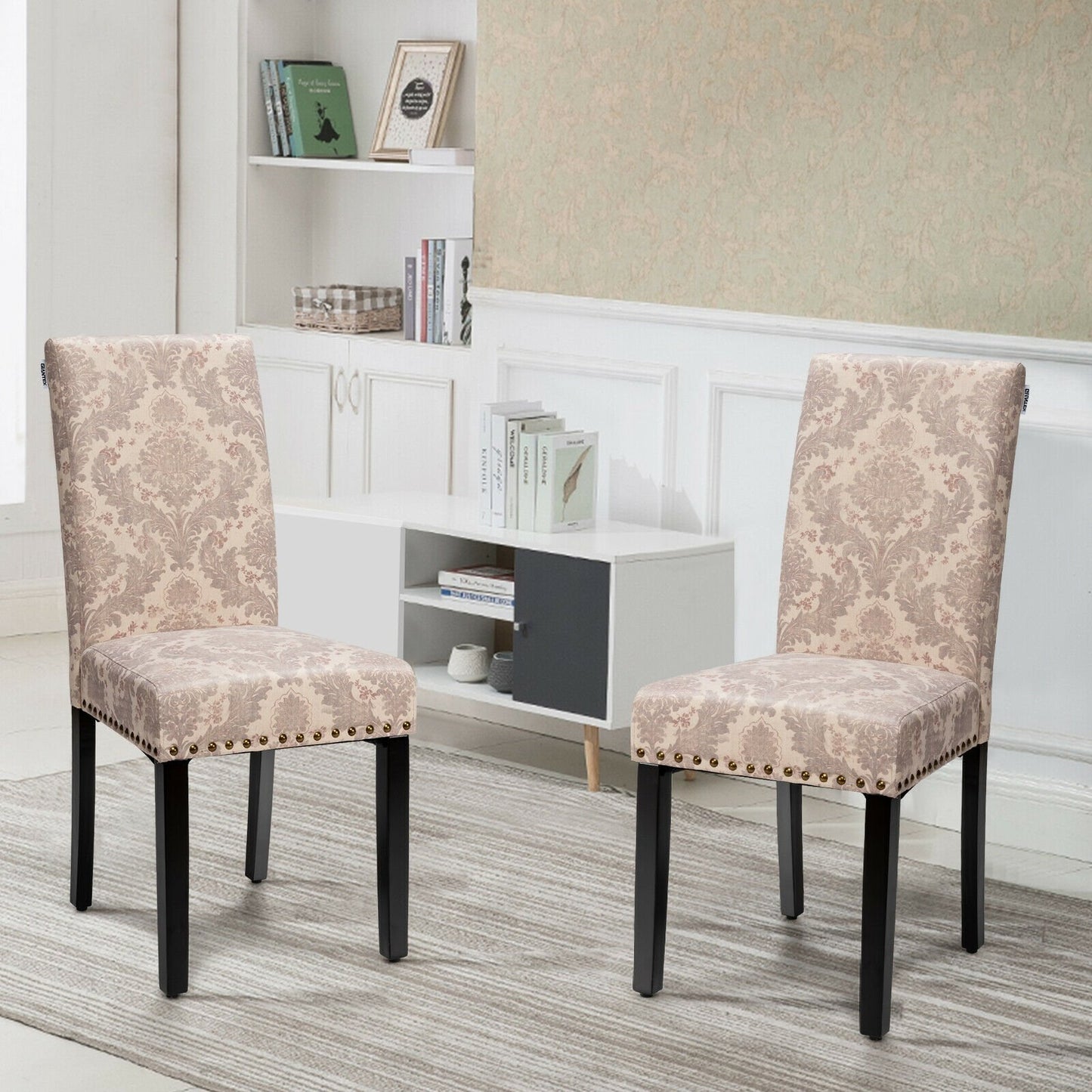 Set of 2 Fabric Upholstered Dining Chairs with Nailhead-Light Sage
