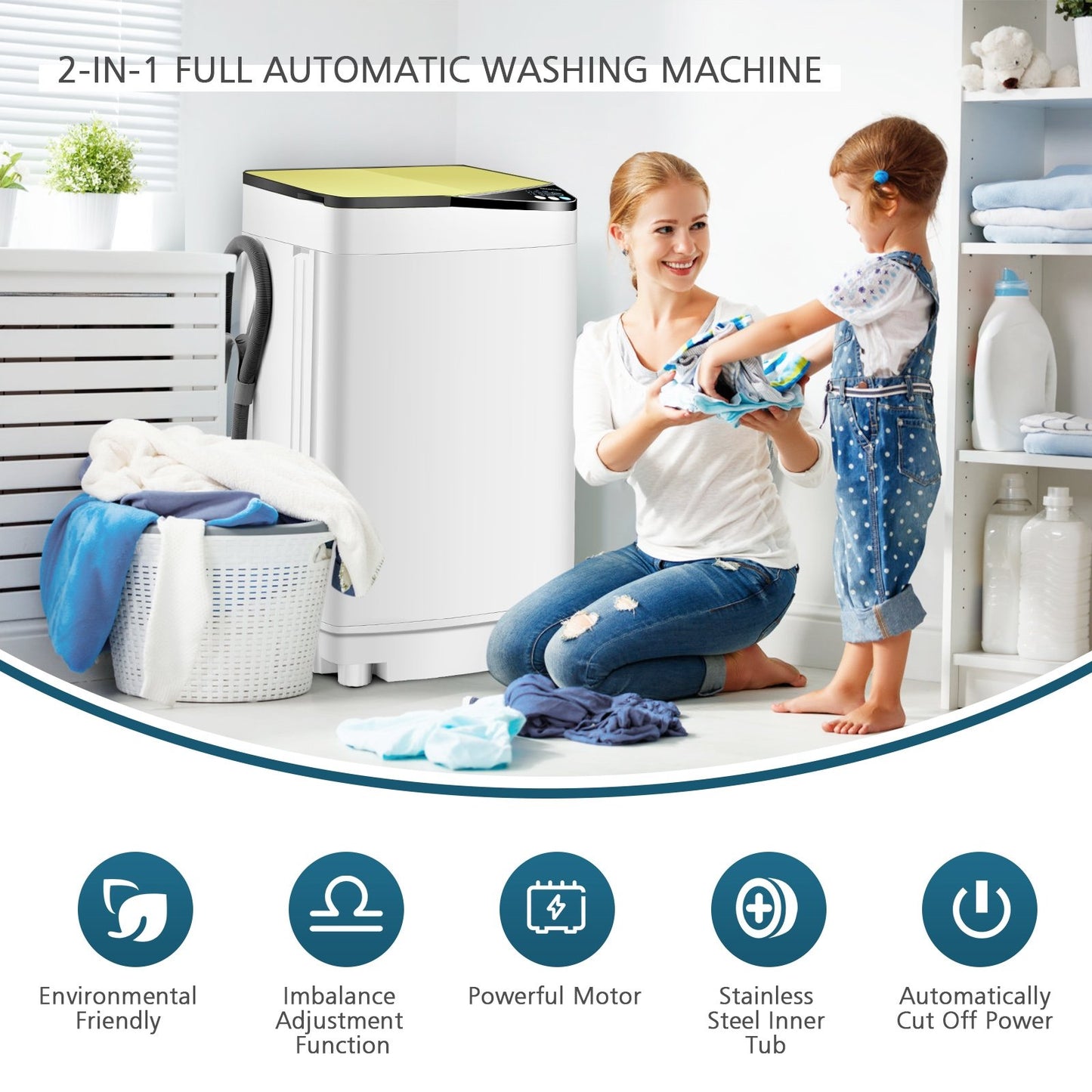 Full-automatic Washing Machine 7.7 lbs Washer / Spinner Germicidal-Blue