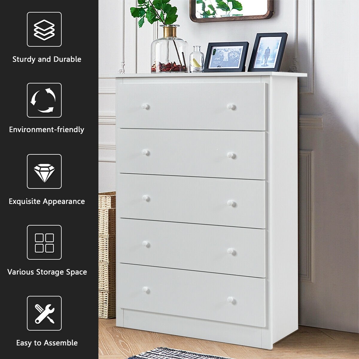 Functional Storage Organized Dresser with 5 Drawer-Brown