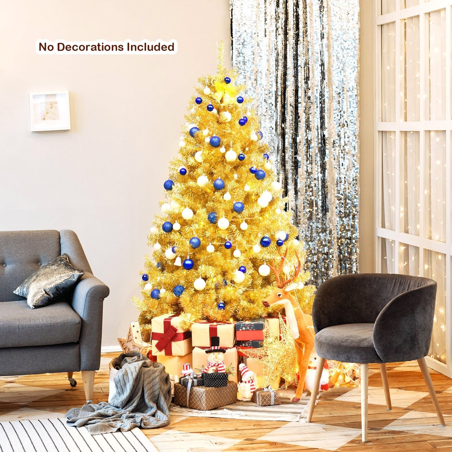 6/7.5 Feet Artificial Tinsel Christmas Tree Hinged with Foldable Stand-7.5 ft