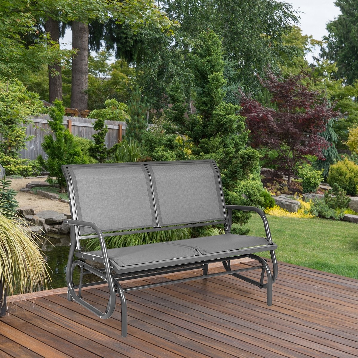 Swing Glider Chair 48 Inch Loveseat Rocker Lounge Backyard-Beige