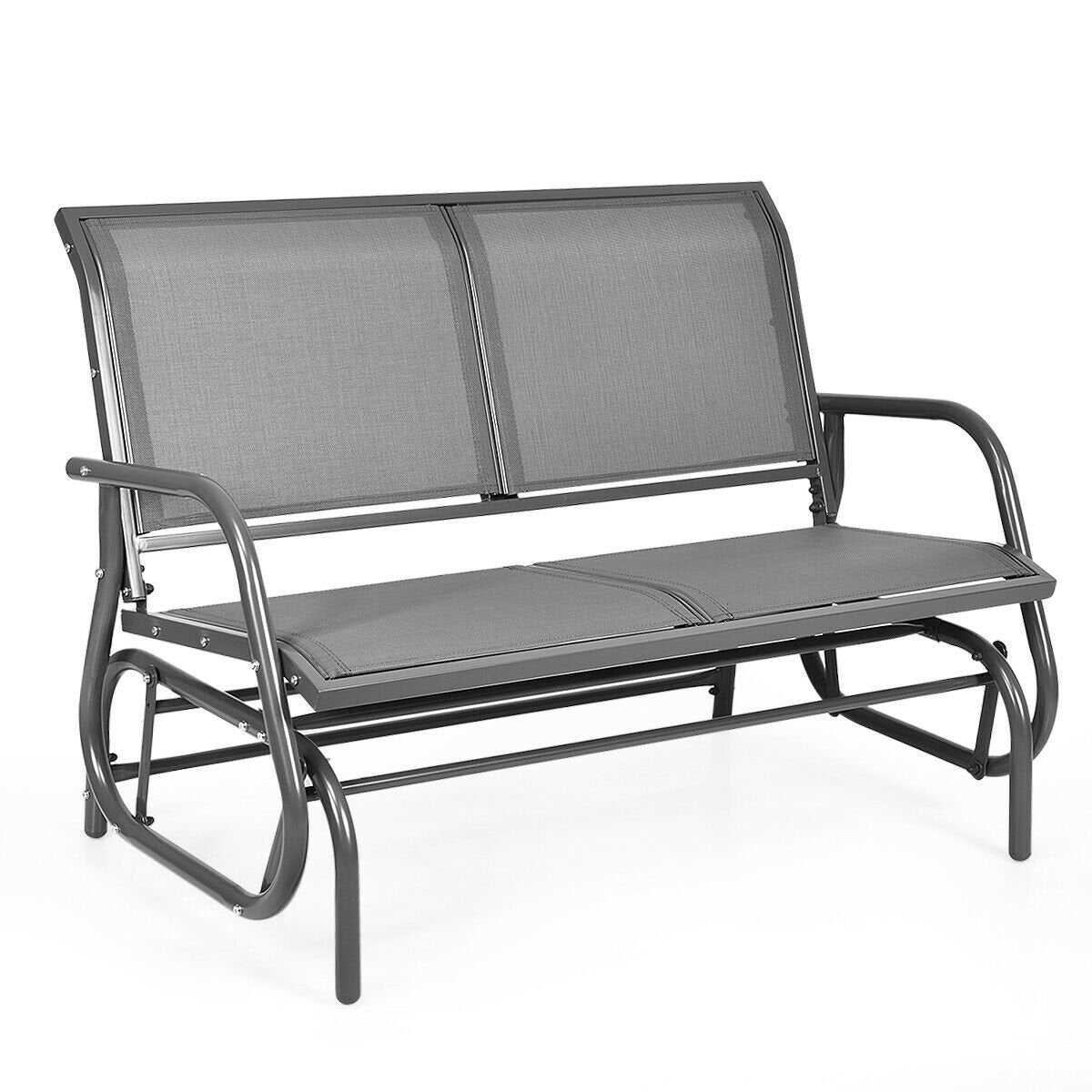 Swing Glider Chair 48 Inch Loveseat Rocker Lounge Backyard-Beige