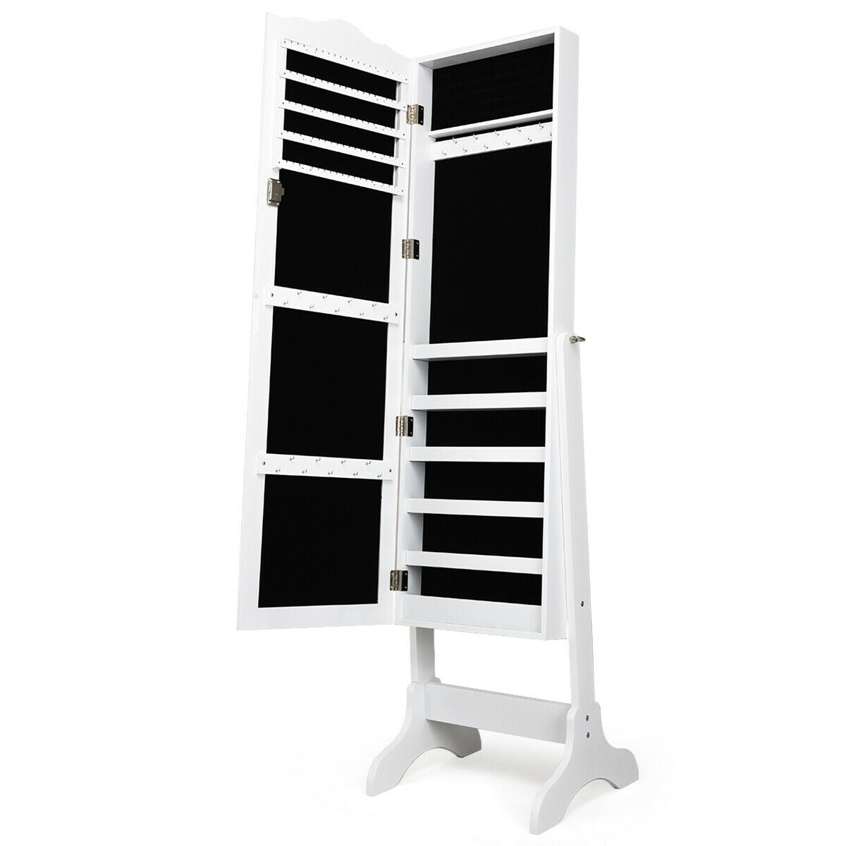 Mirrored Lockable Jewelry Cabinet Armoire Organizer Storage Box-White