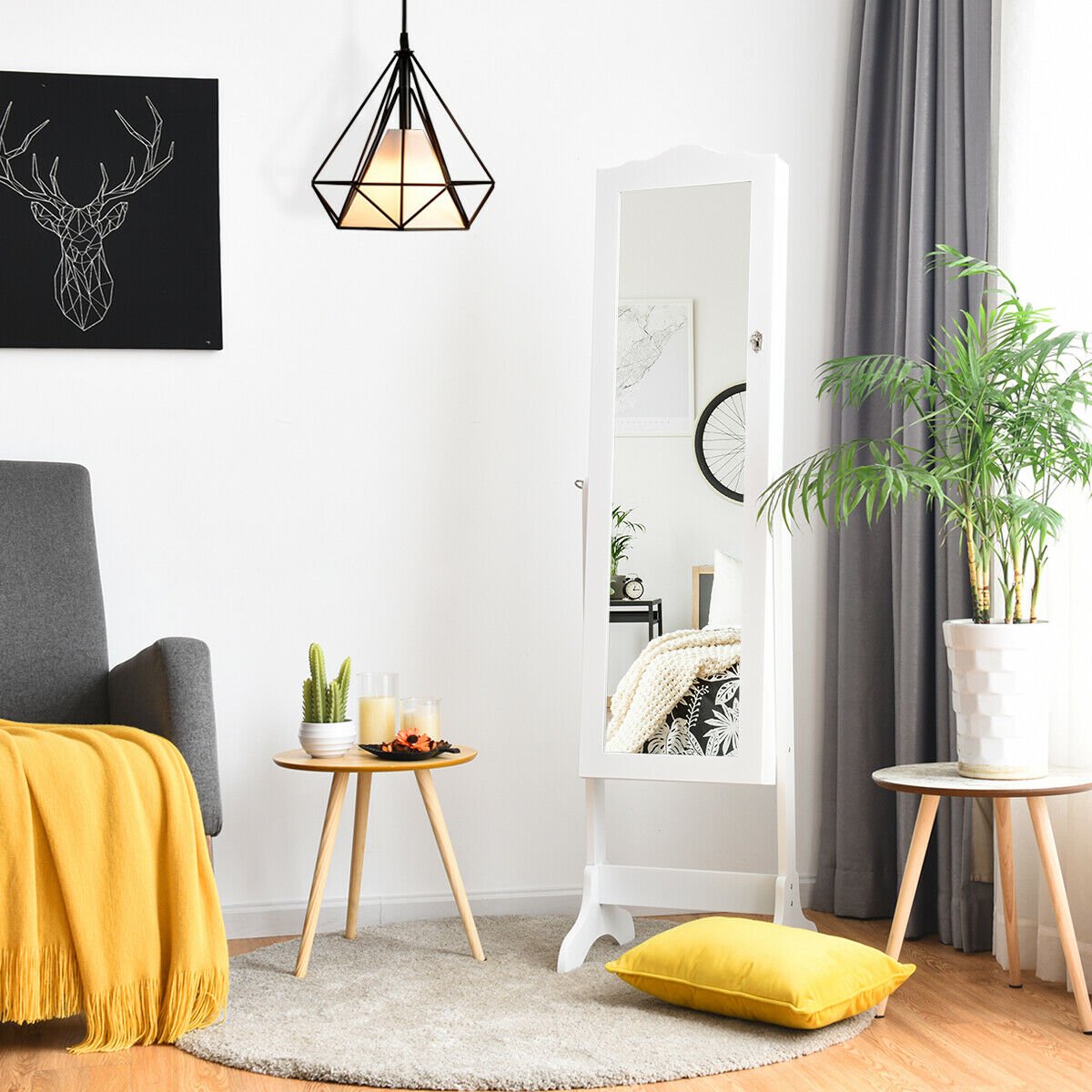 Mirrored Lockable Jewelry Cabinet Armoire Organizer Storage Box-Black