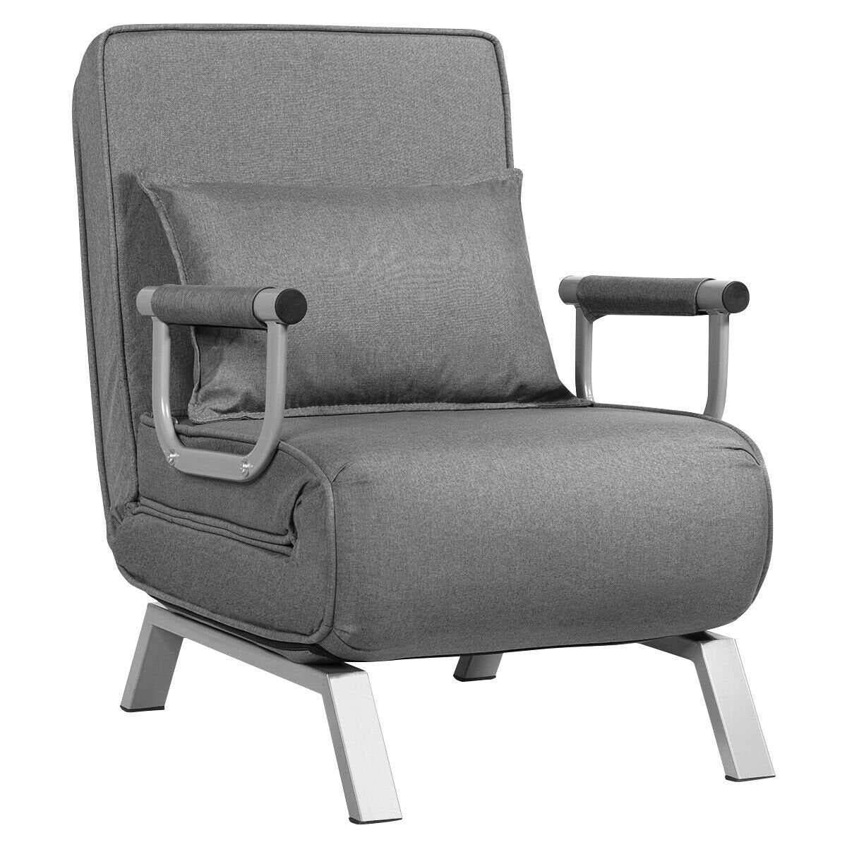 Folding 6 Position Convertible Sleeper Bed Armchair Lounge Couch with Pillow-Black