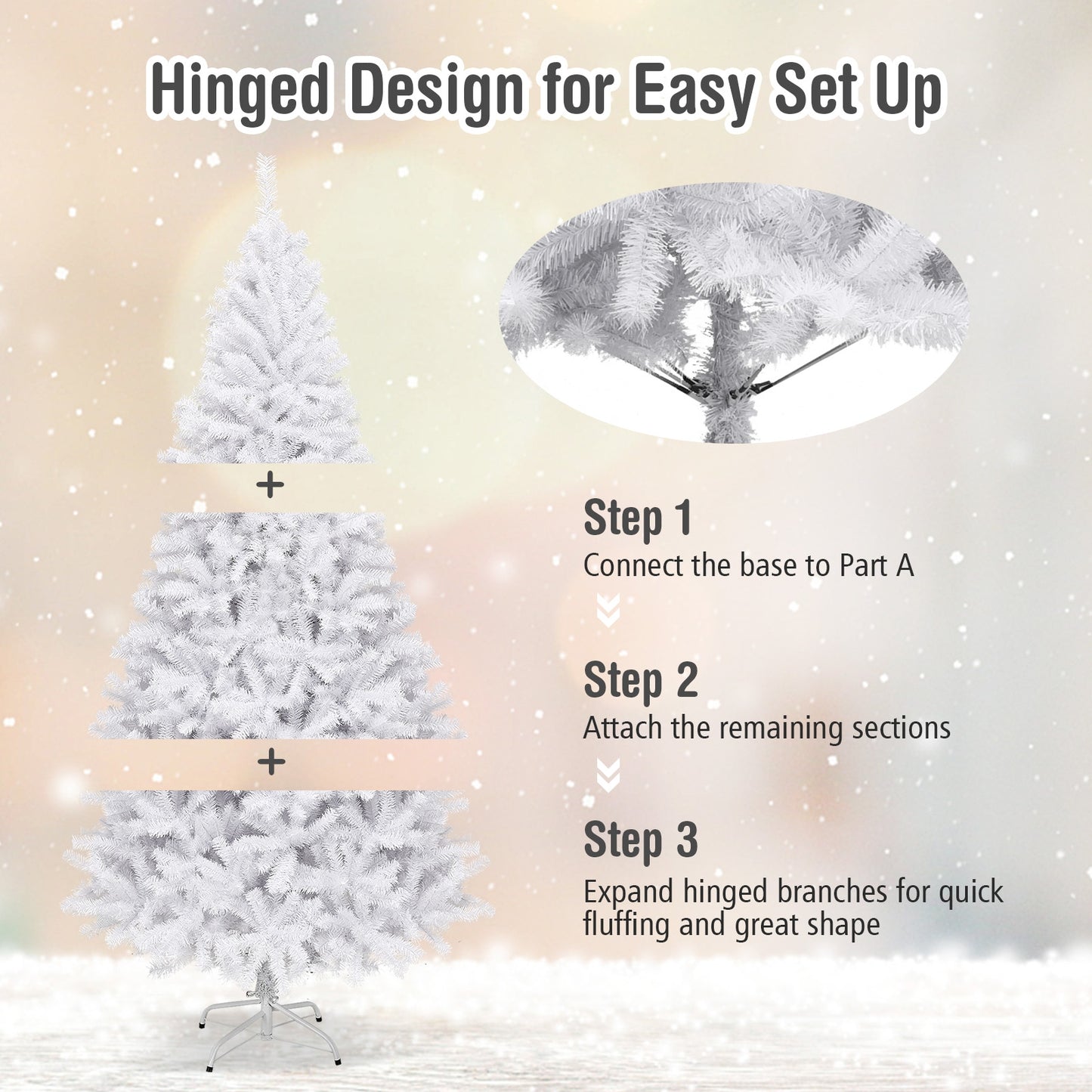 6' / 7.5' / 9' Hinged Artificial Christmas Tree with Metal Stand-6 ft