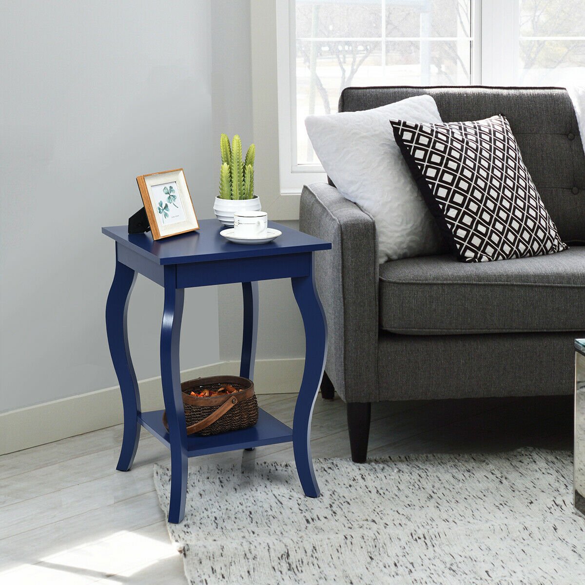 Set of 2 Side Table End Table Night Stand with Shelf-Black