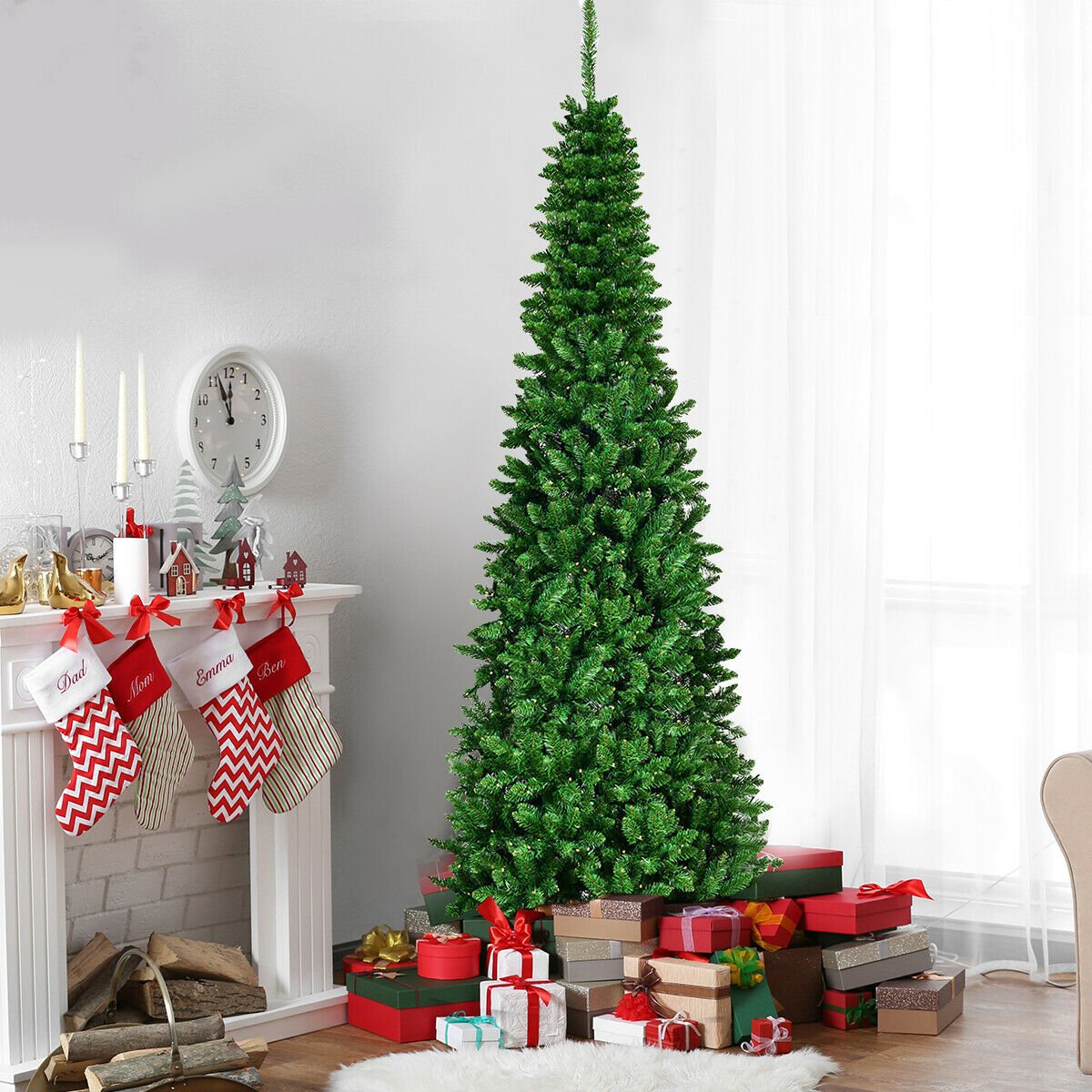 6.5 Feet Pre-Lit Hinged Artificial Pencil Christmas Tree-6.5 ft