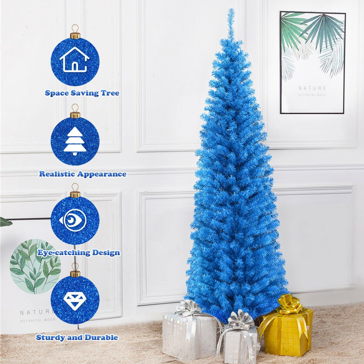 6 Feet Unlit Artificial Christmas Halloween Pencil Tree Black with Metal Stand-Black