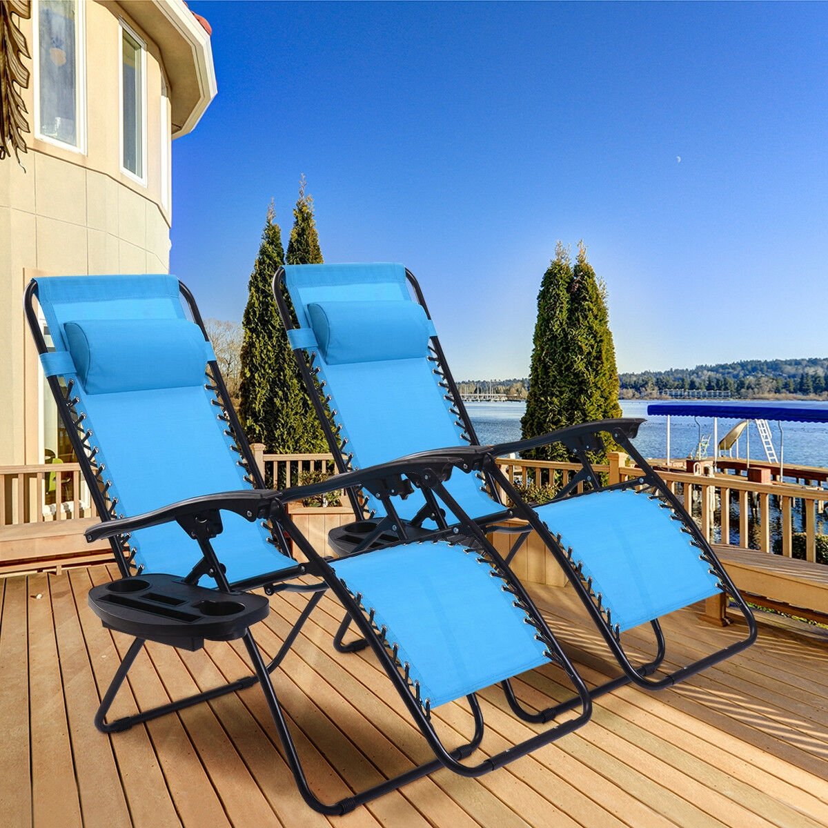2 Pieces Folding Lounge Chair with Zero Gravity - Beige