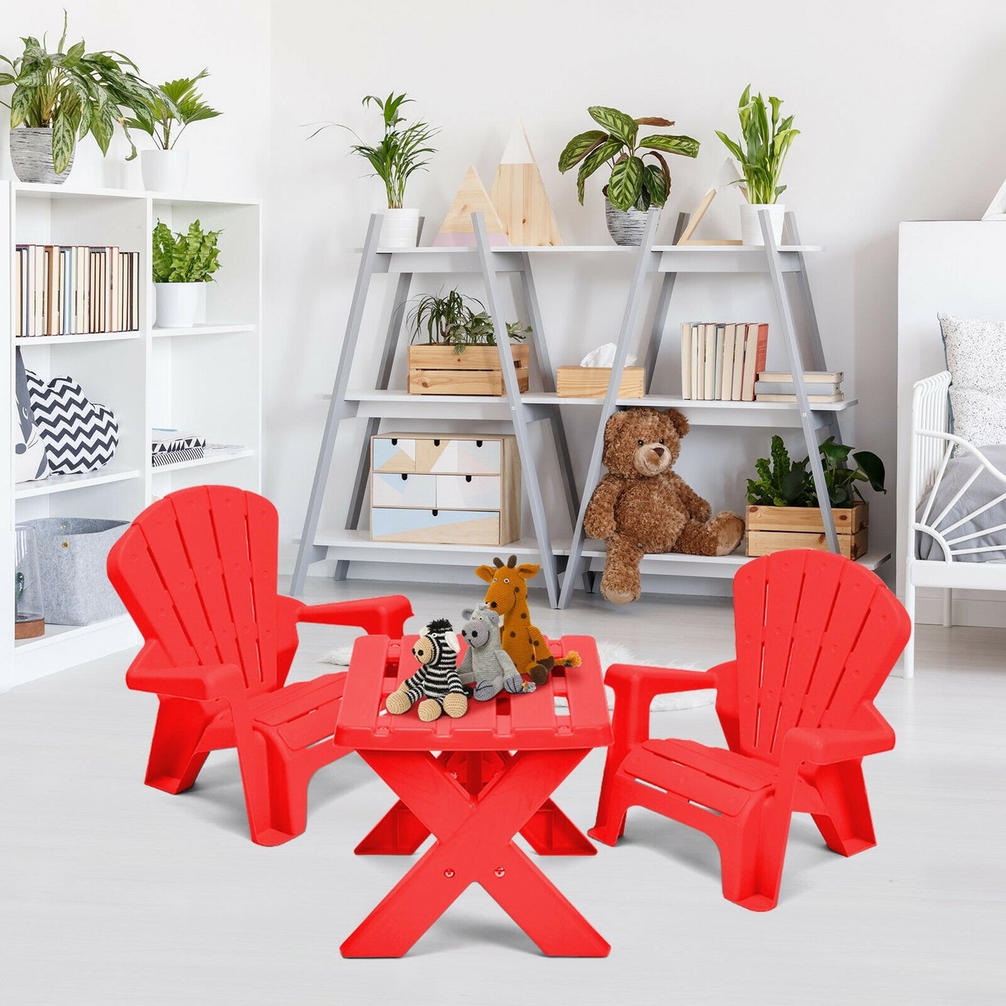 3-Piece Plastic Children Table Chair Set-Blue