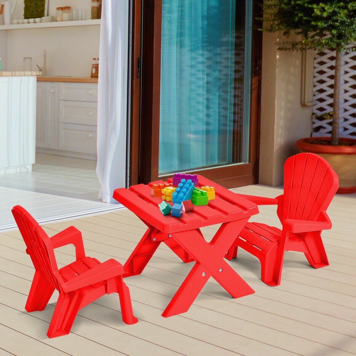 3-Piece Plastic Children Table Chair Set-Blue