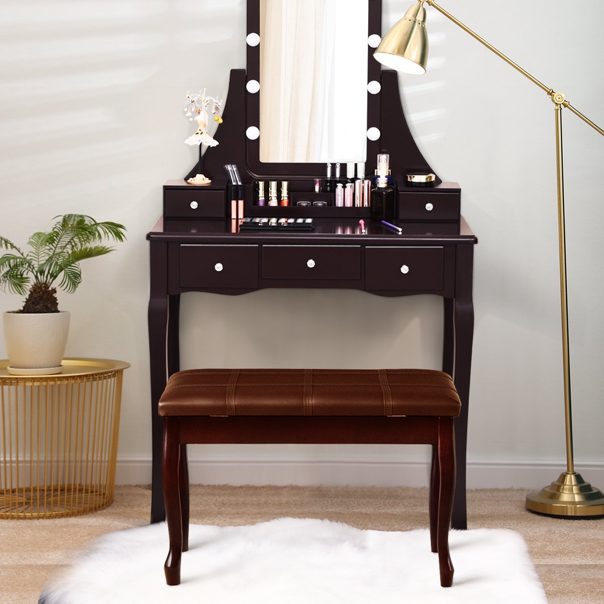 Solid Wood PU Leather Piano Bench with Storage-Black
