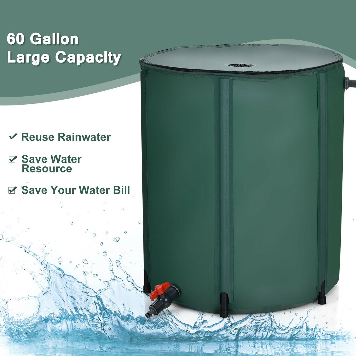 60 Gallon Collapsible Rain Barrel Water Collector
