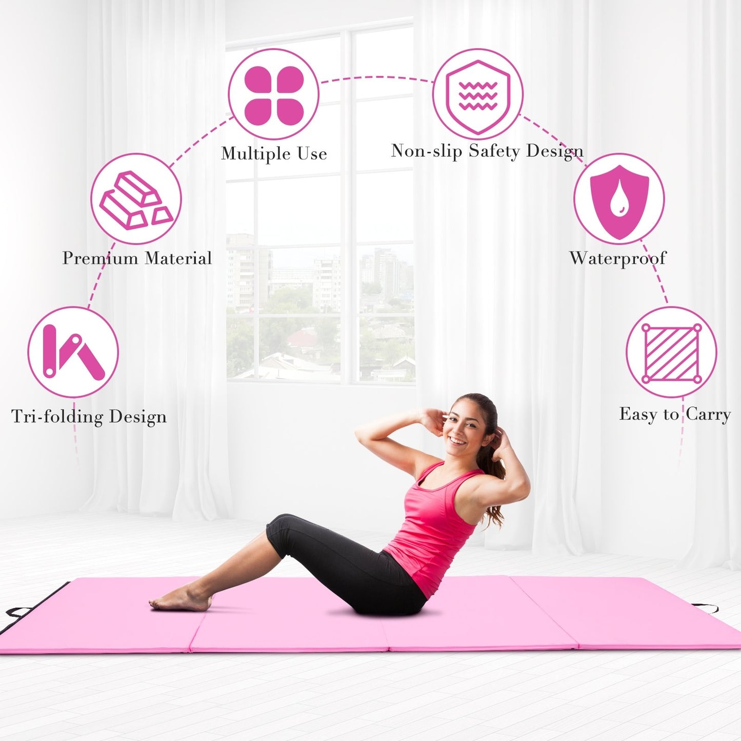 4' x 8' x 2 Inch Folding Panel Exercise Gymnastics Mat-Black