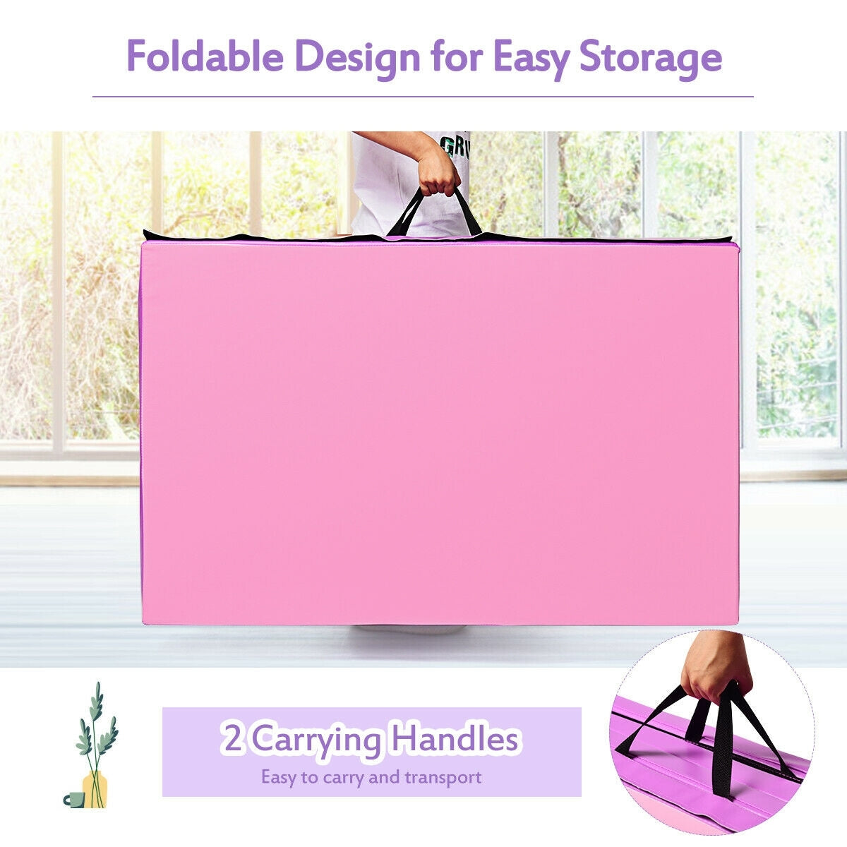 4 Feet x 10 Feet Thick Folding Panel Gymnastics Mat-Pink & Purple