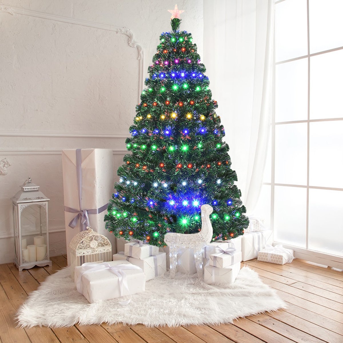 5/6/7 Feet Multicolor Artificial Christmas Tree with LED Light and Metal Stand-6'