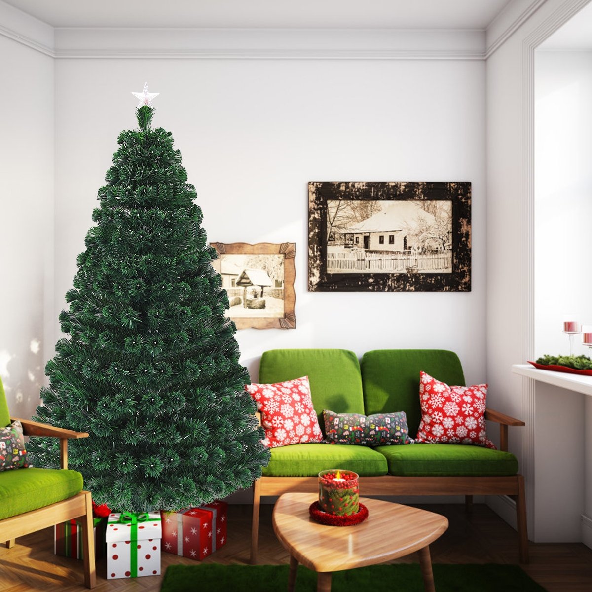 5/6/7 Feet Multicolor Artificial Christmas Tree with LED Light and Metal Stand-6'