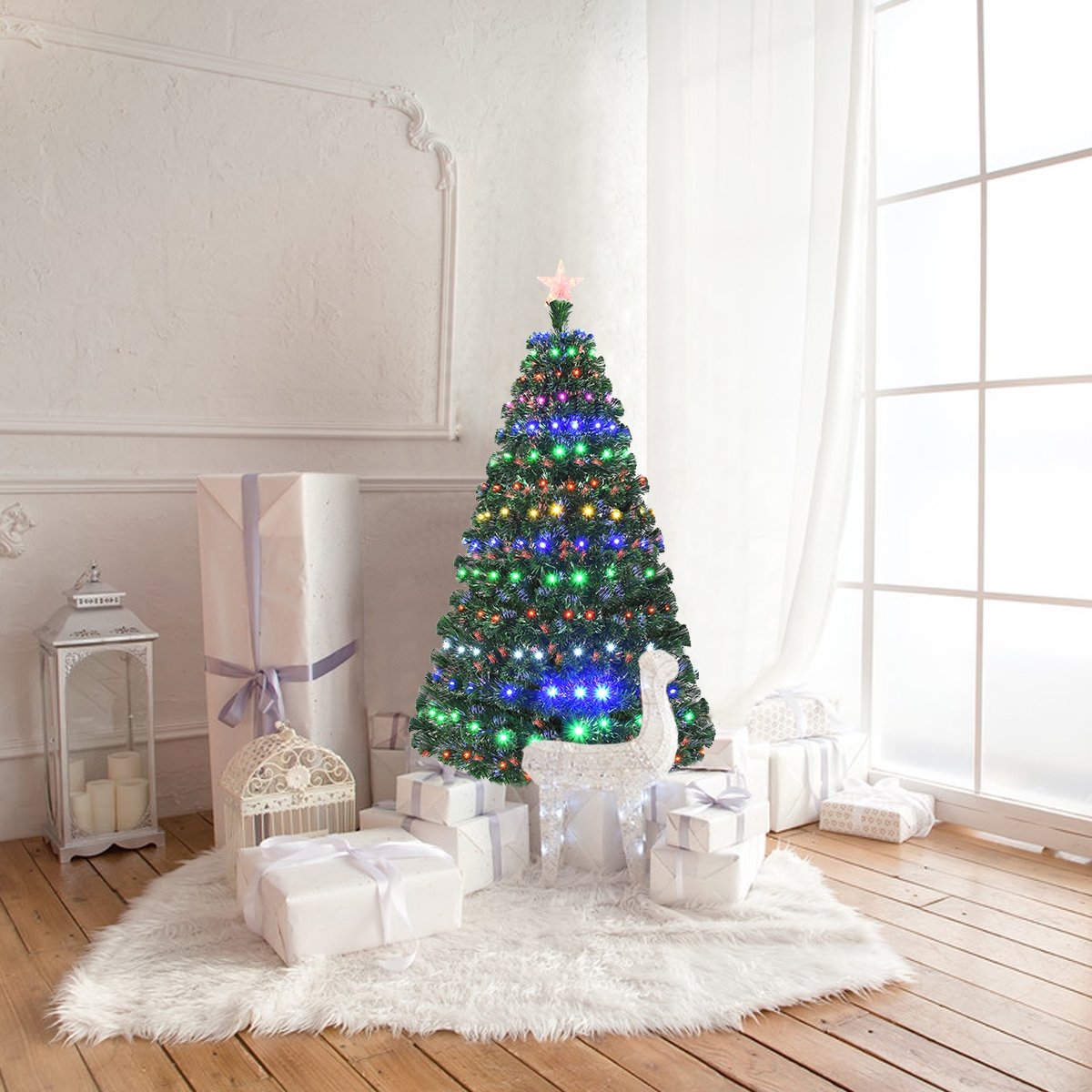 5/6/7 Feet Multicolor Artificial Christmas Tree with LED Light and Metal Stand-6'