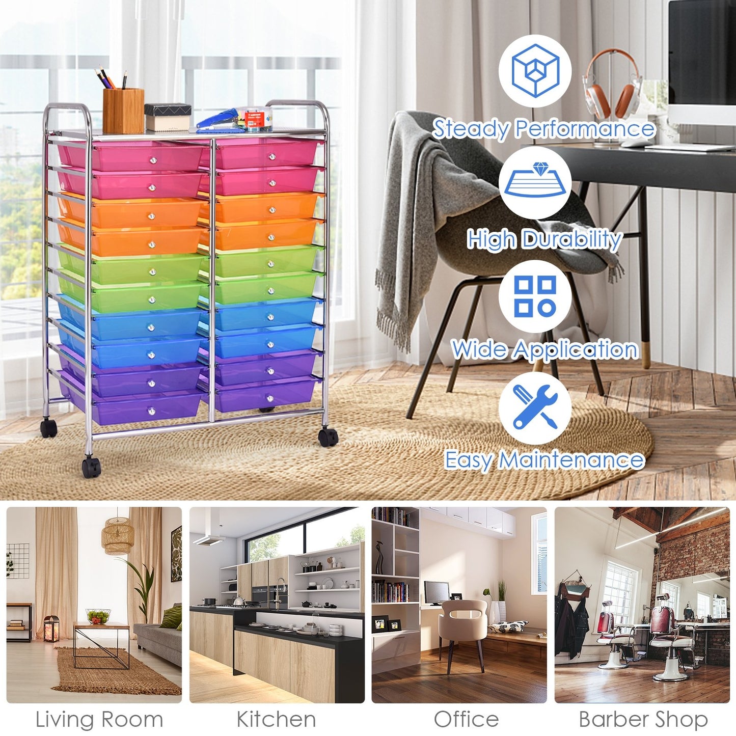 20 Drawers Rolling Storage Cart Studio Organizer-Beige