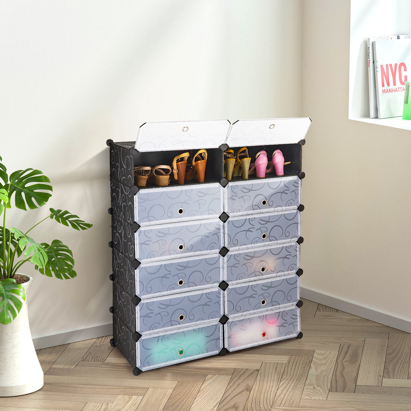 12-Cube DIY Portable Plastic Shoe Rack with Transparent Doors - Direct by Wilsons Home Store