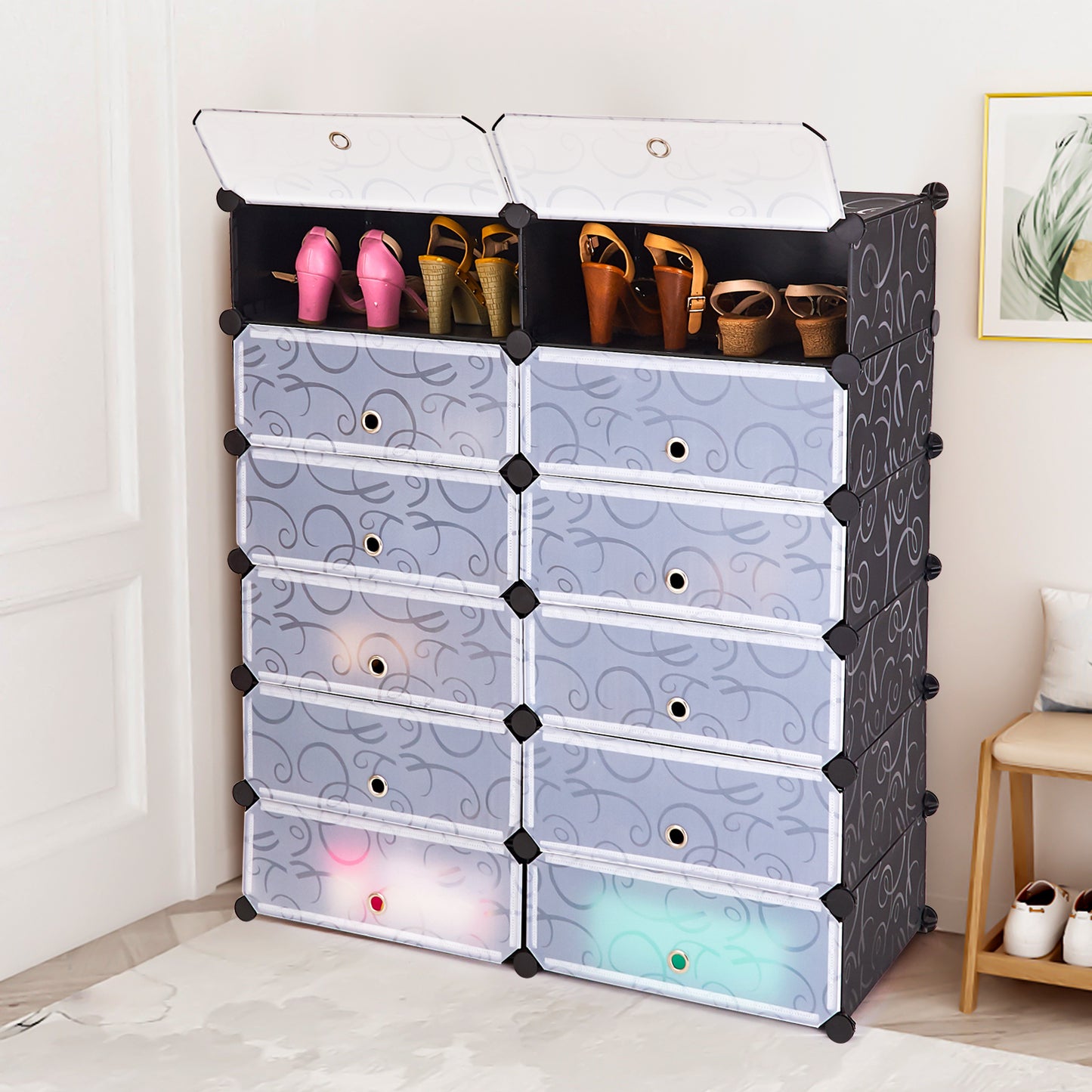 12-Cube DIY Portable Plastic Shoe Rack with Transparent Doors - Direct by Wilsons Home Store