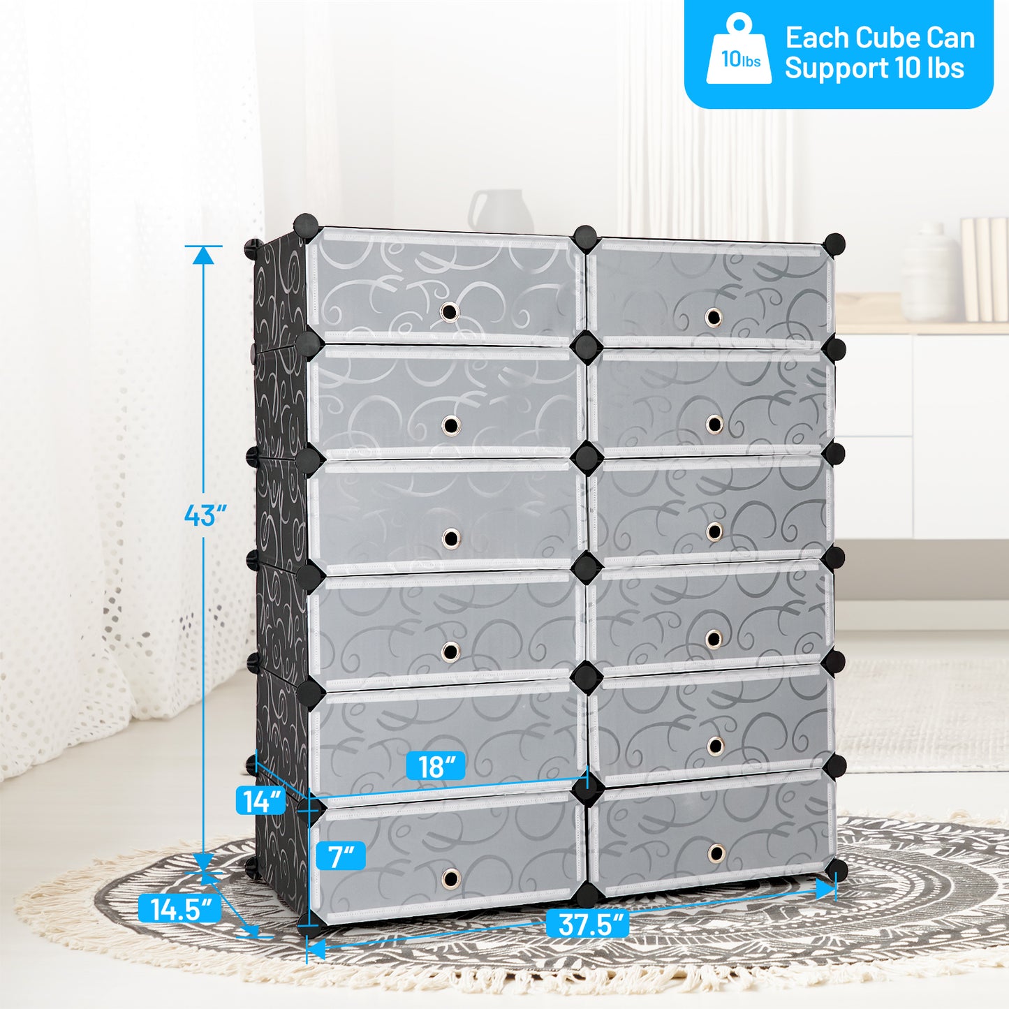 12-Cube DIY Portable Plastic Shoe Rack with Transparent Doors - Direct by Wilsons Home Store