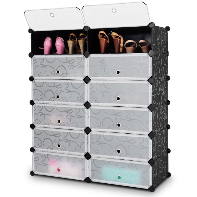 12-Cube DIY Portable Plastic Shoe Rack with Transparent Doors - Direct by Wilsons Home Store