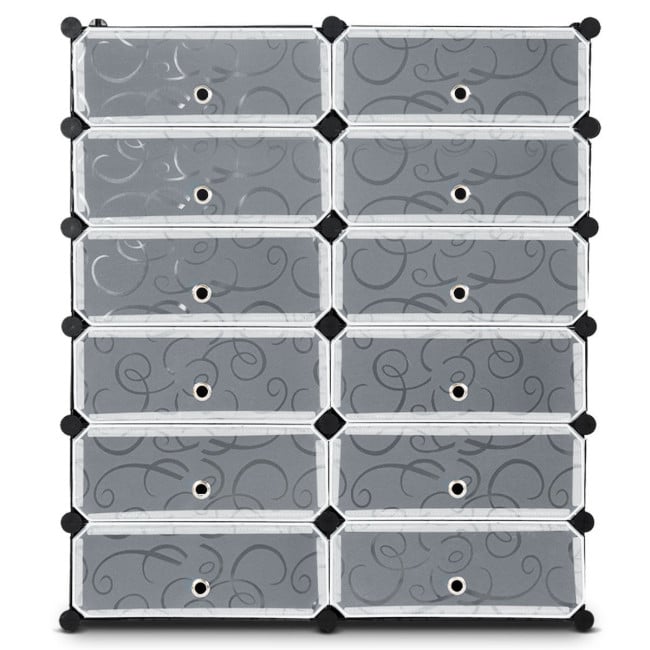 12-Cube DIY Portable Plastic Shoe Rack with Transparent Doors - Direct by Wilsons Home Store