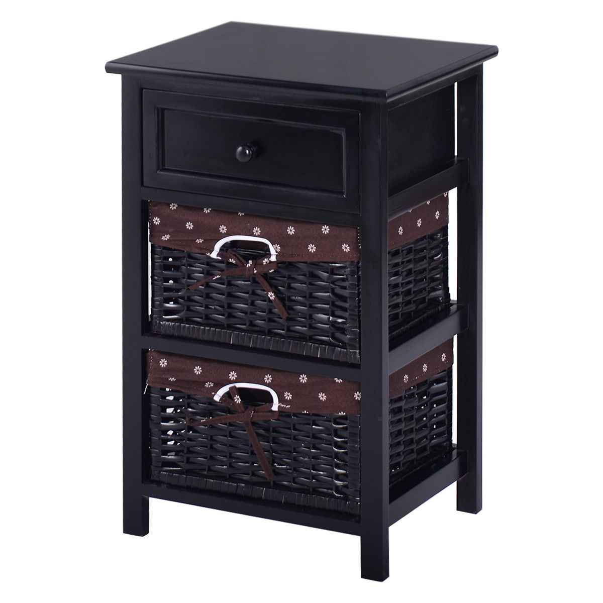 3 Tiers Wooden Storage Nightstand with 2 Baskets and 1 Drawer-black - Direct by Wilsons Home Store