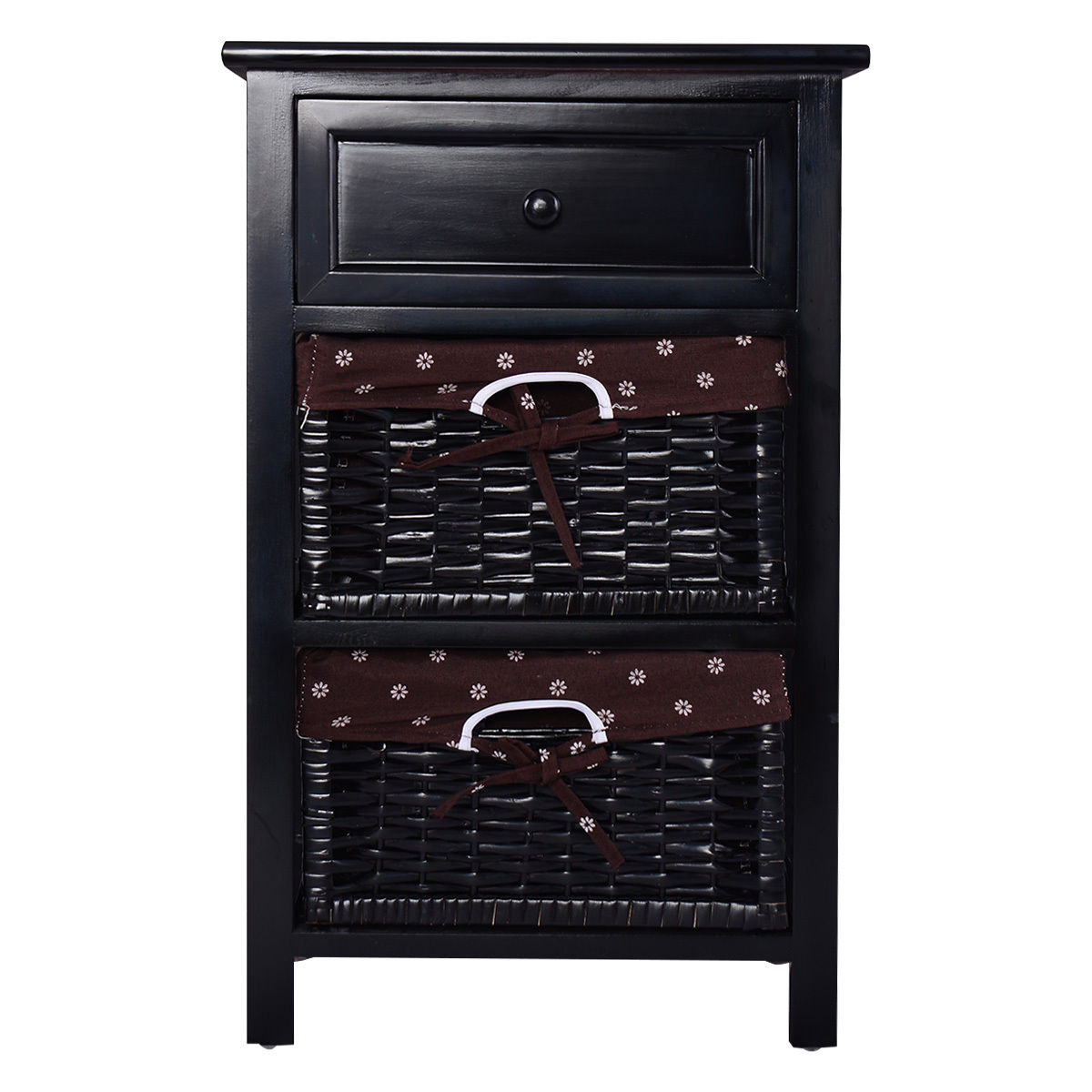 3 Tiers Wooden Storage Nightstand with 2 Baskets and 1 Drawer-black - Direct by Wilsons Home Store