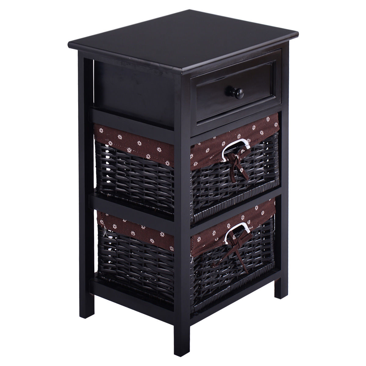 3 Tiers Wooden Storage Nightstand with 2 Baskets and 1 Drawer-black - Direct by Wilsons Home Store