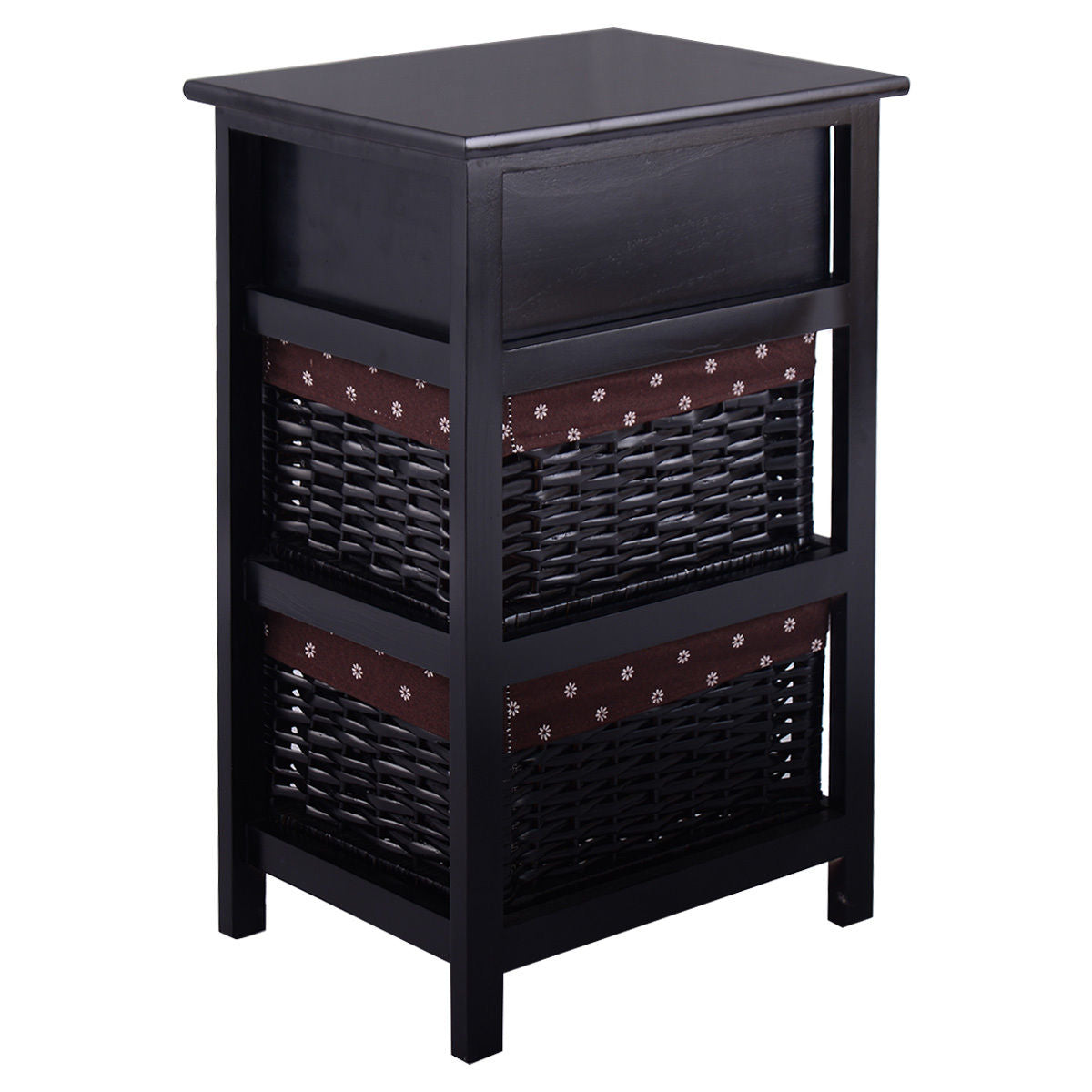 3 Tiers Wooden Storage Nightstand with 2 Baskets and 1 Drawer-black - Direct by Wilsons Home Store