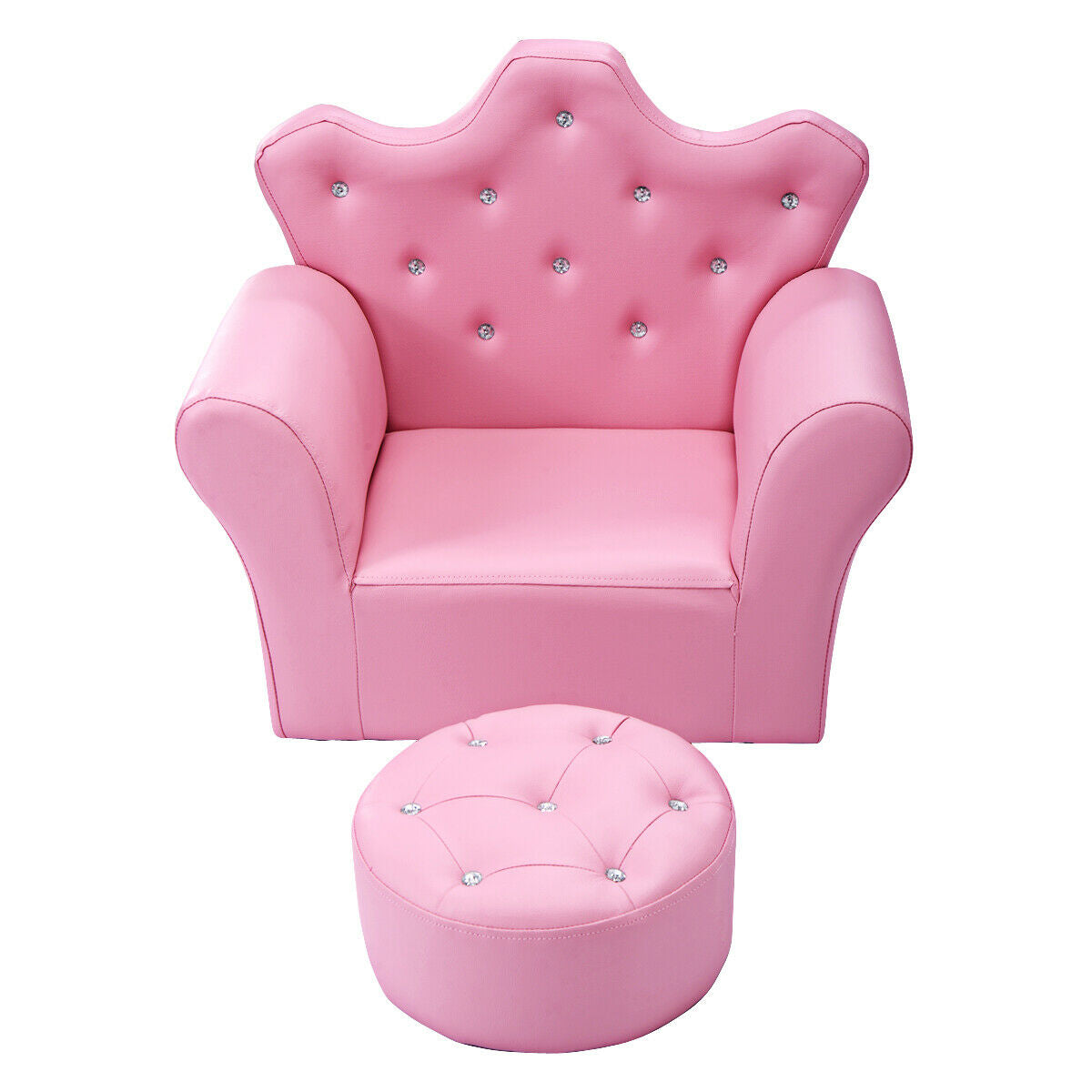 Children Upholstered Princess Sofa with Ottoman and Diamond Decoration for Boys and Girls-Pink - Direct by Wilsons Home Store