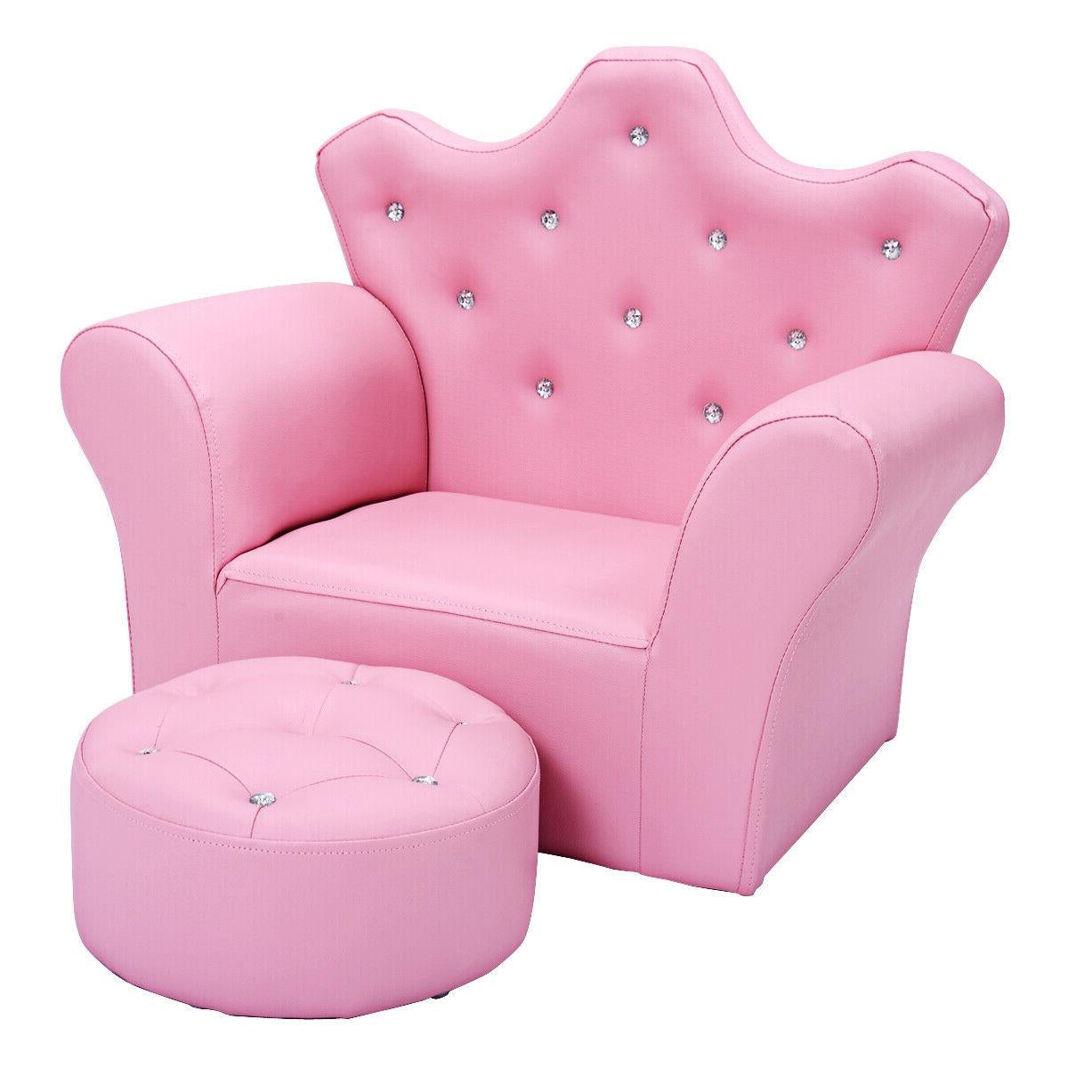 Children Upholstered Princess Sofa with Ottoman and Diamond Decoration for Boys and Girls-Pink - Direct by Wilsons Home Store