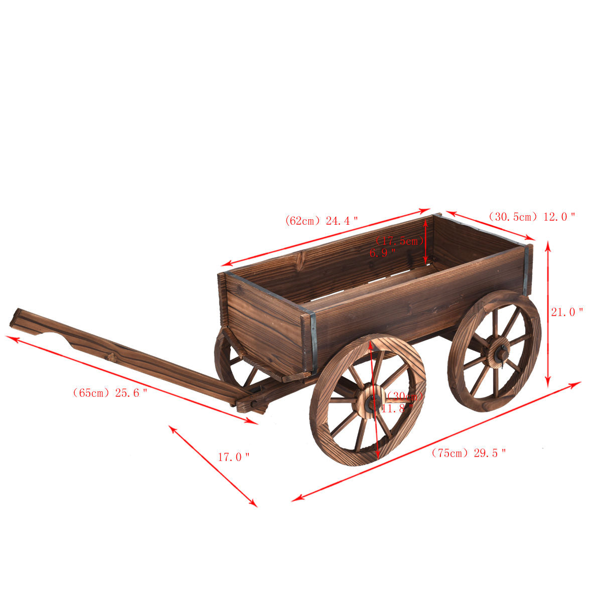 Wood Wagon Planter Pot Stand with Wheels - Direct by Wilsons Home Store