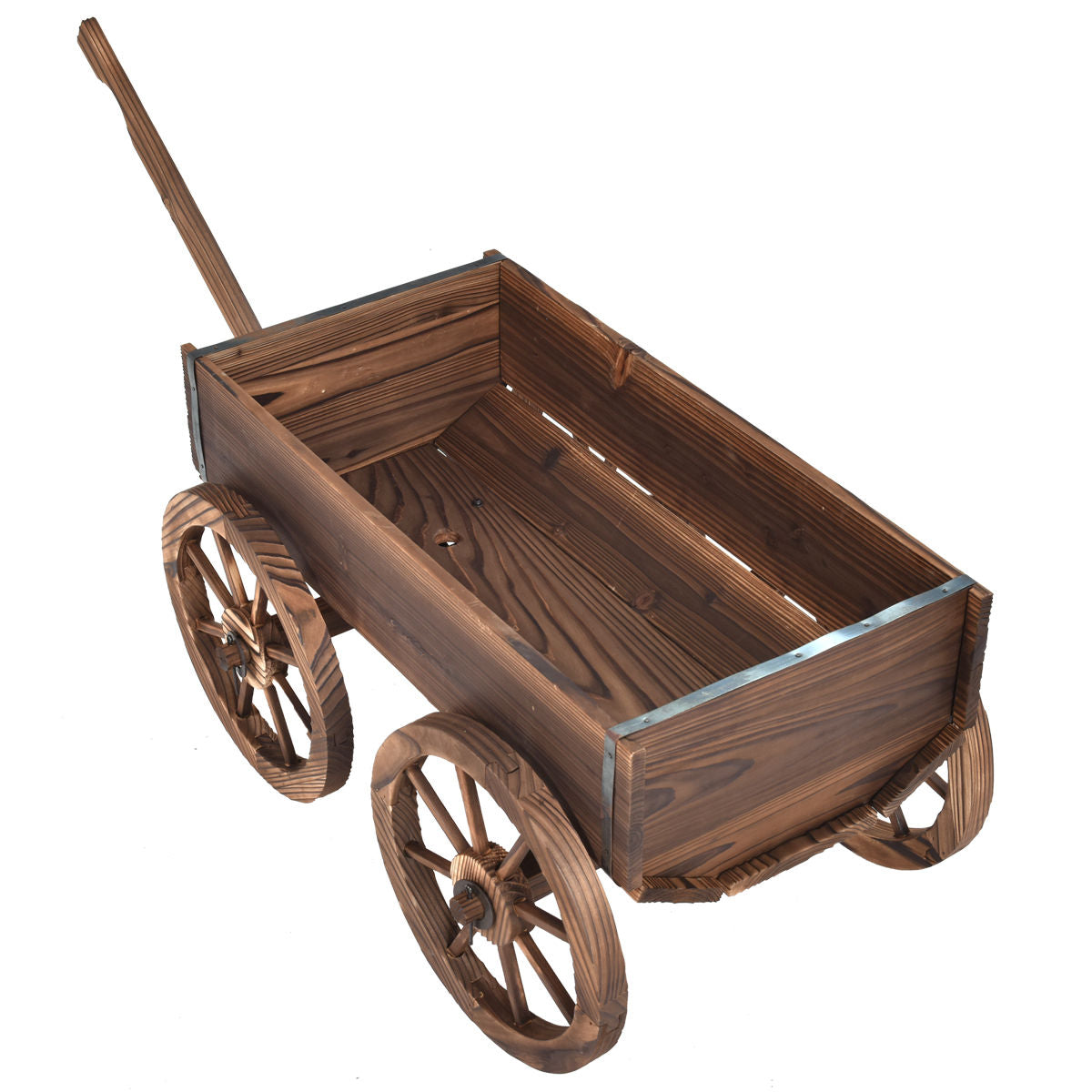 Wood Wagon Planter Pot Stand with Wheels - Direct by Wilsons Home Store