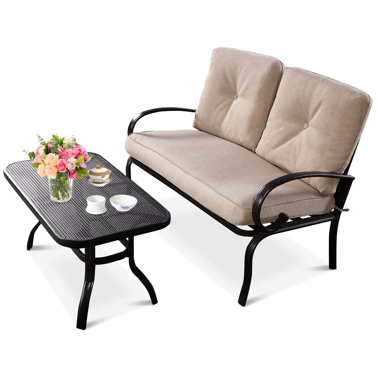 2 Pieces Patio Outdoor Cushioned Coffee Table Seat-Beige - Direct by Wilsons Home Store