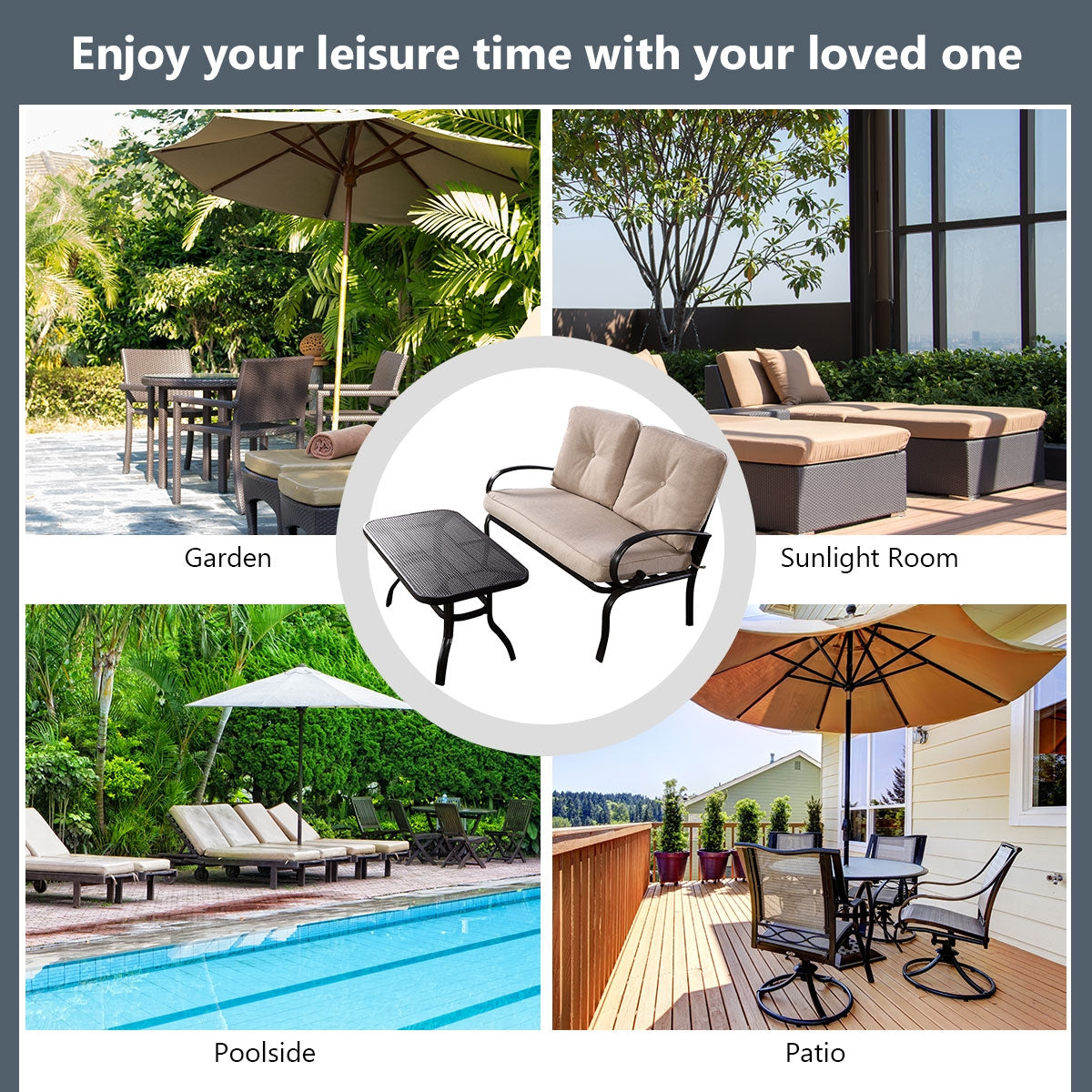 2 Pieces Patio Outdoor Cushioned Coffee Table Seat-Beige - Direct by Wilsons Home Store