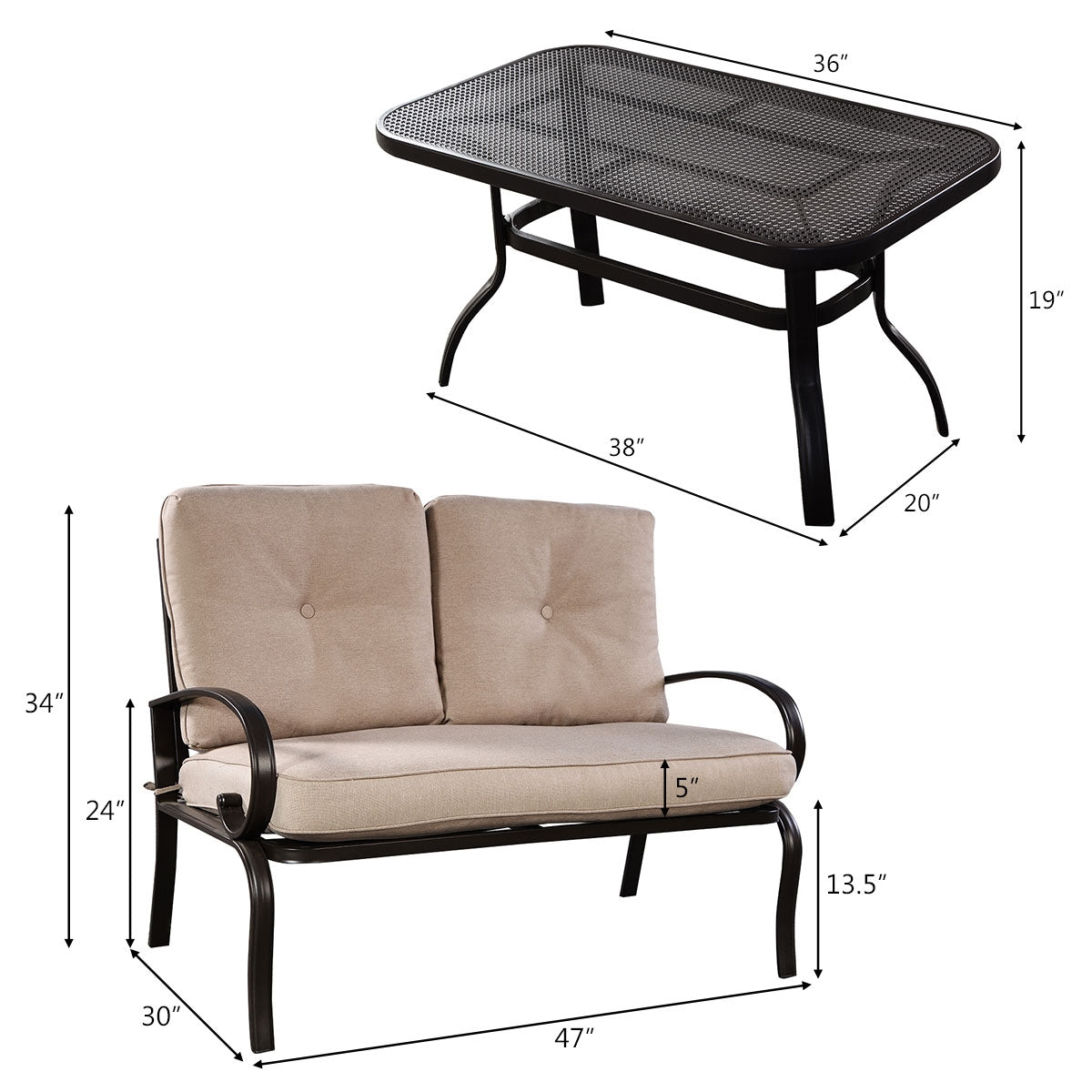 2 Pieces Patio Outdoor Cushioned Coffee Table Seat-Beige - Direct by Wilsons Home Store