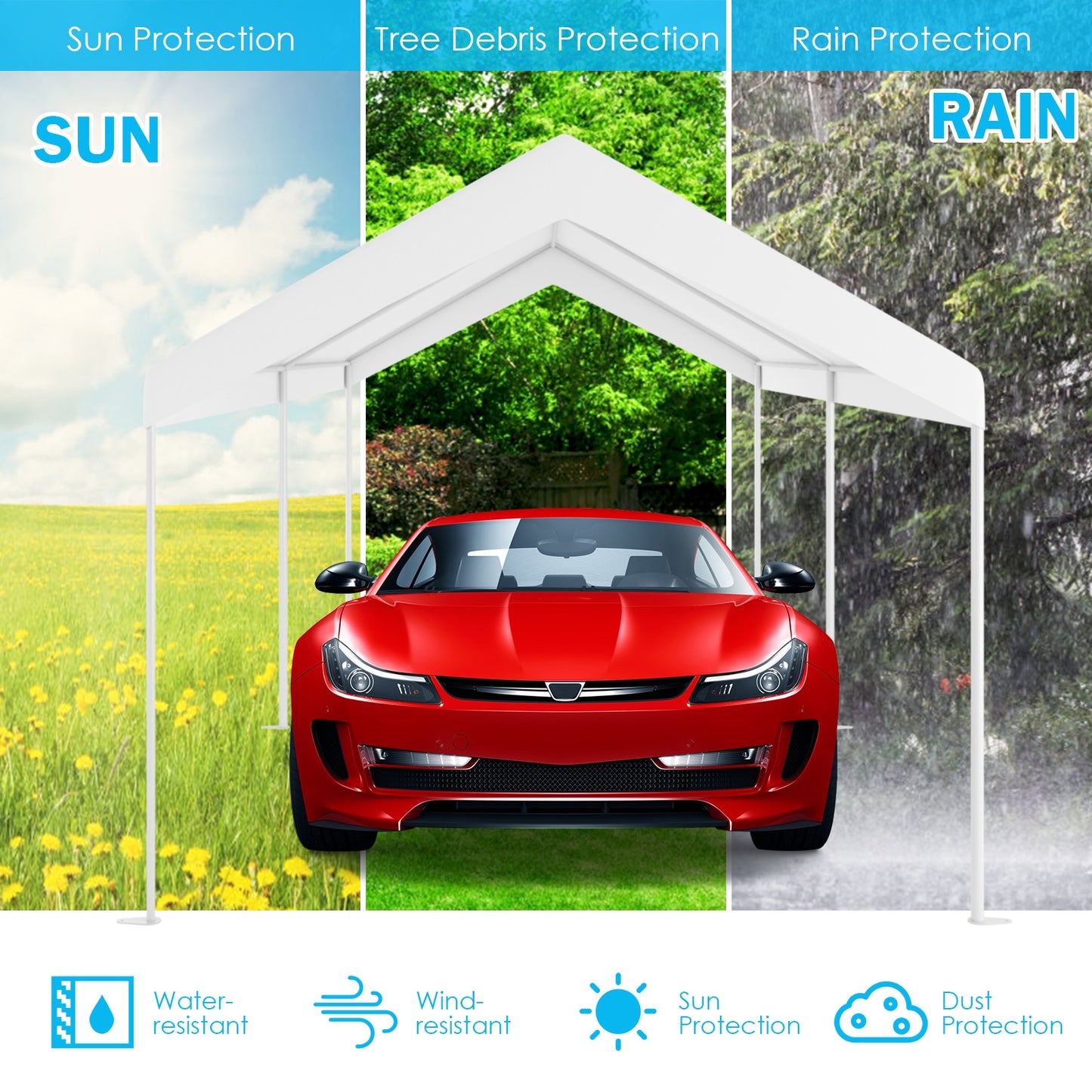 10 x 20 Feet Steel Frame Portable Car Canopy Shelter - Direct by Wilsons Home Store