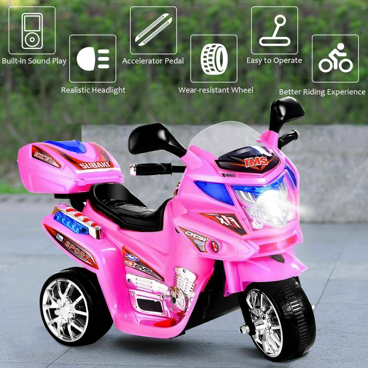 6V Powered 3 Wheels Kids Electric Ride-on Toy Motorcycle-Black