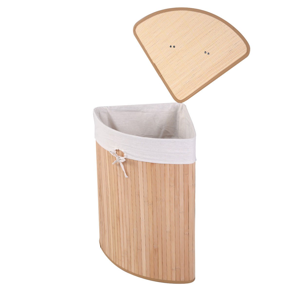 Corner Bamboo Hamper Laundry Basket with Lid and Removable Liner-Black