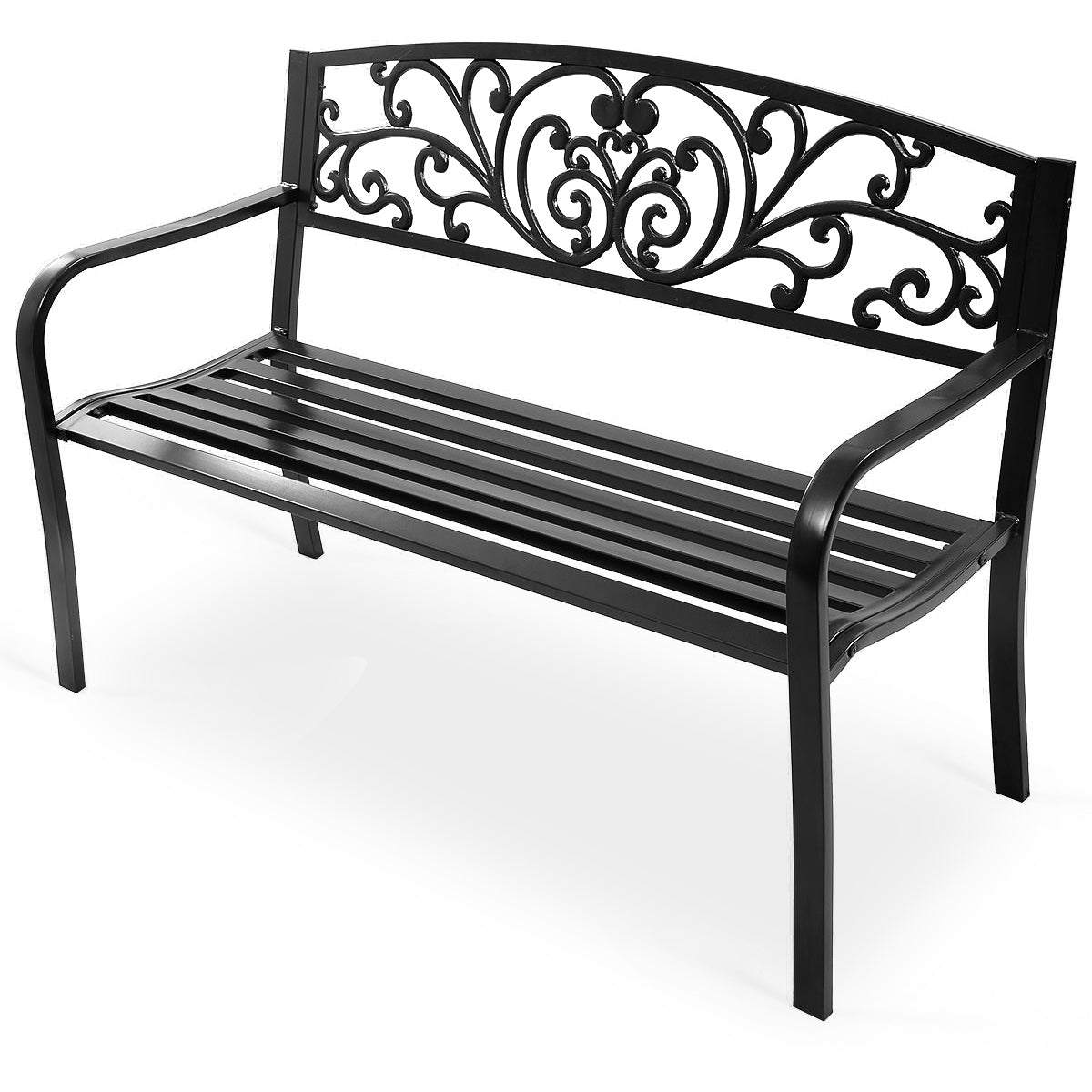 50 Inch Patio Park Steel Frame Cast Iron Backrest Bench Porch Chair - Direct by Wilsons Home Store