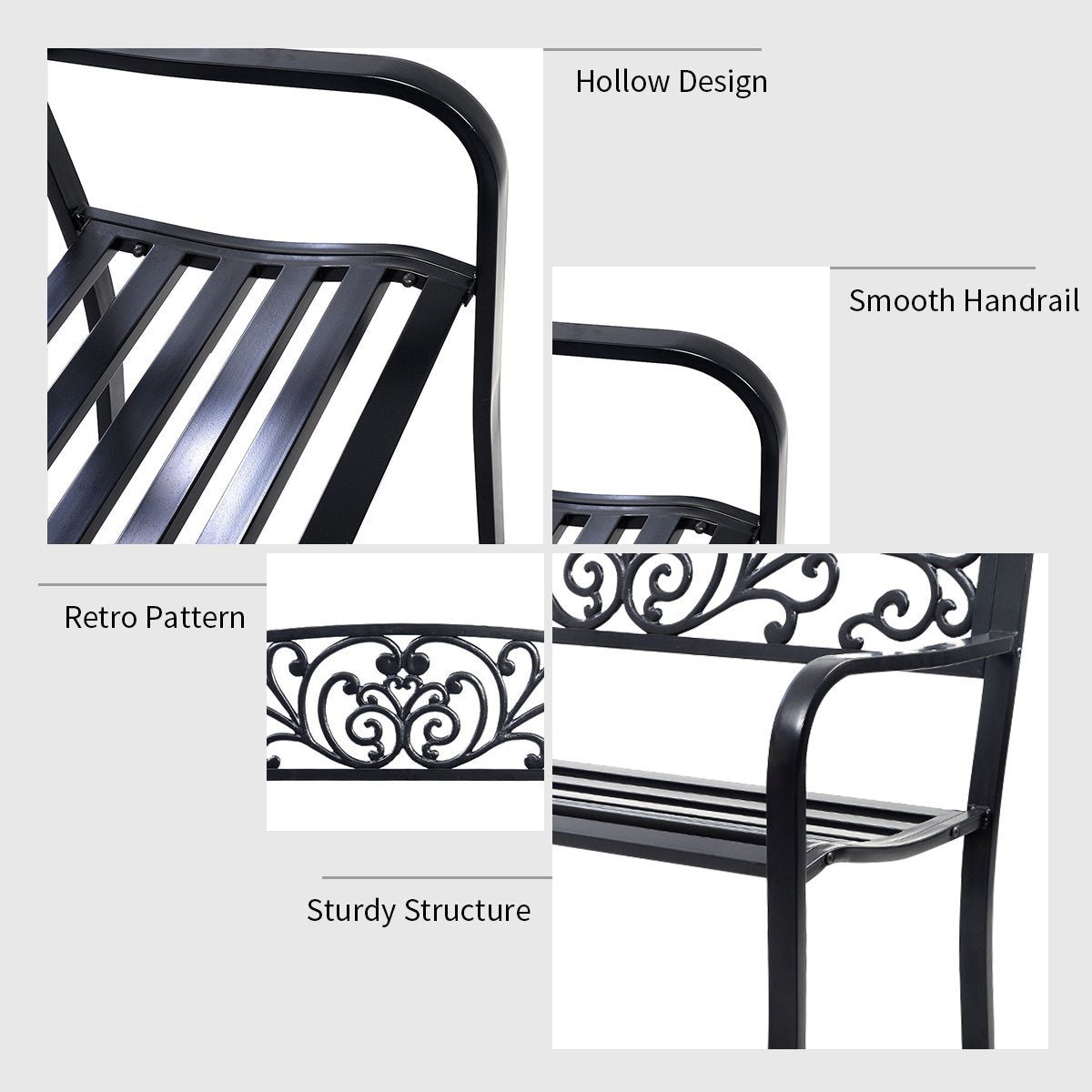 50 Inch Patio Park Steel Frame Cast Iron Backrest Bench Porch Chair - Direct by Wilsons Home Store