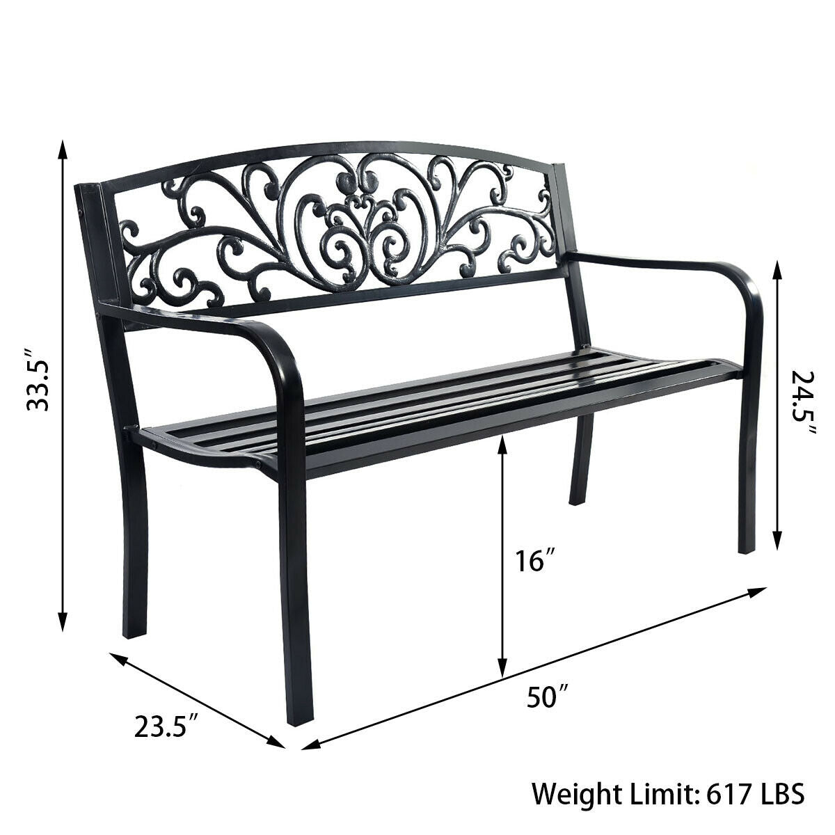 50 Inch Patio Park Steel Frame Cast Iron Backrest Bench Porch Chair - Direct by Wilsons Home Store